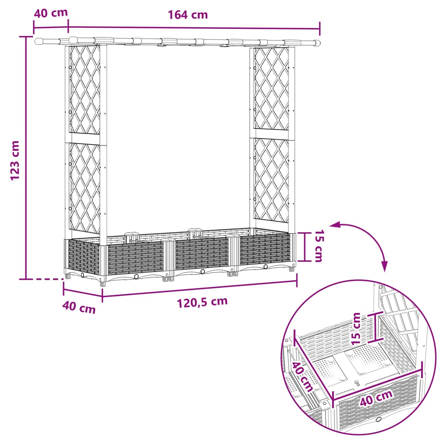 Verhoogd Bed met Trellis en Dak Bruin 164 x 40 x 123 cm PP