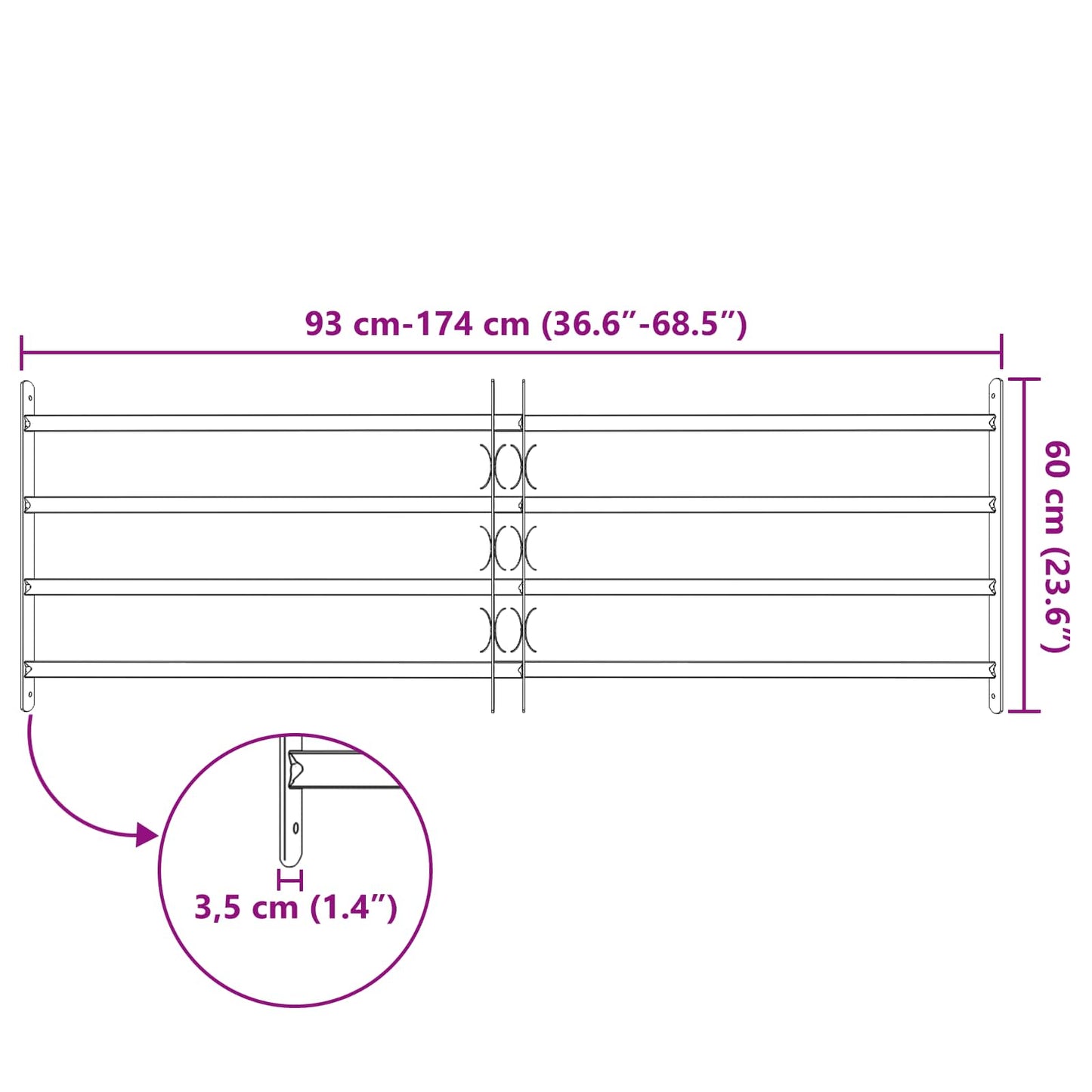 Beveiligingsrooster voor ramen met 4 kruisbalken 3 pcs