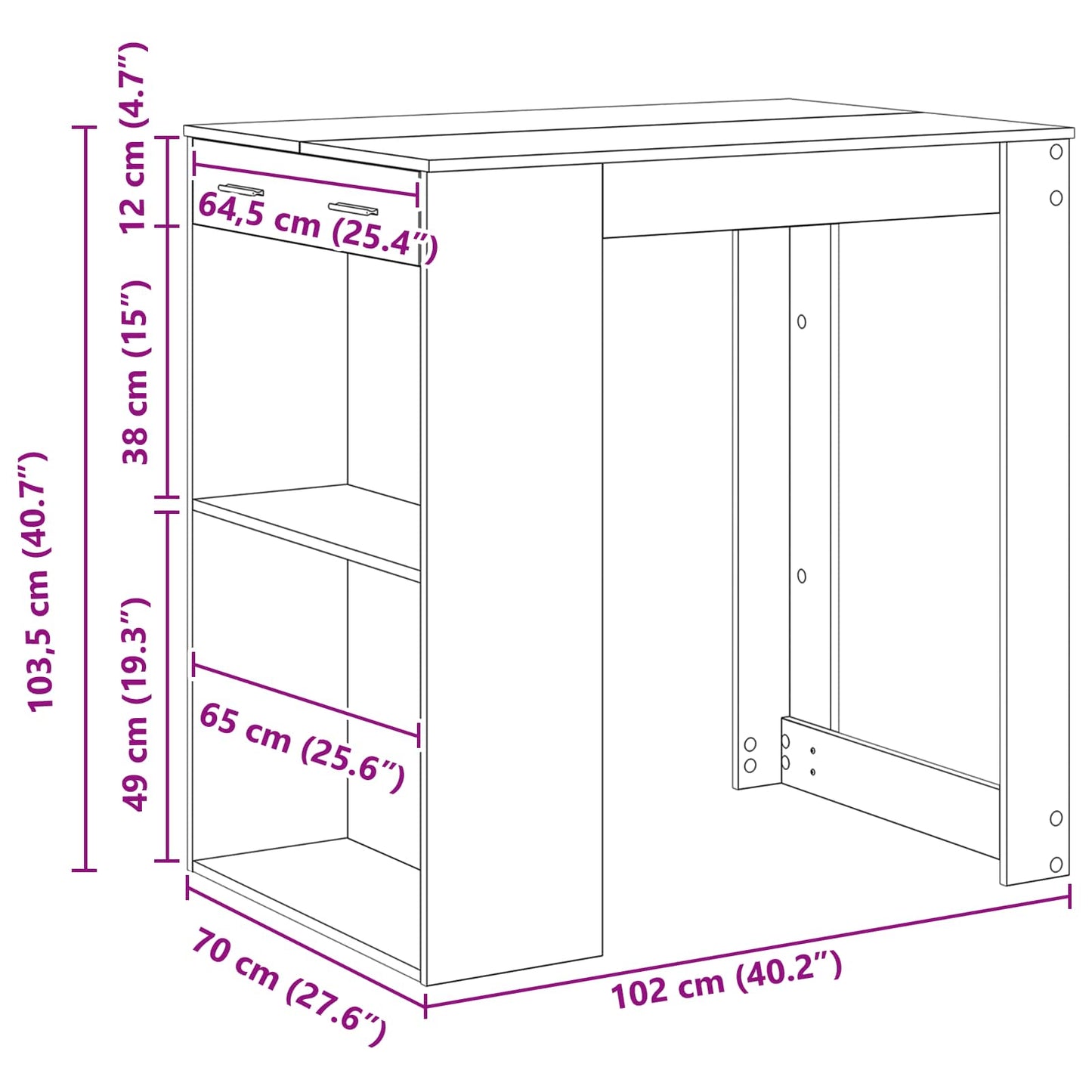 Bartafel met lade Zwart Eiken 102 x 70 x 103,5 cm Bewerkt hout