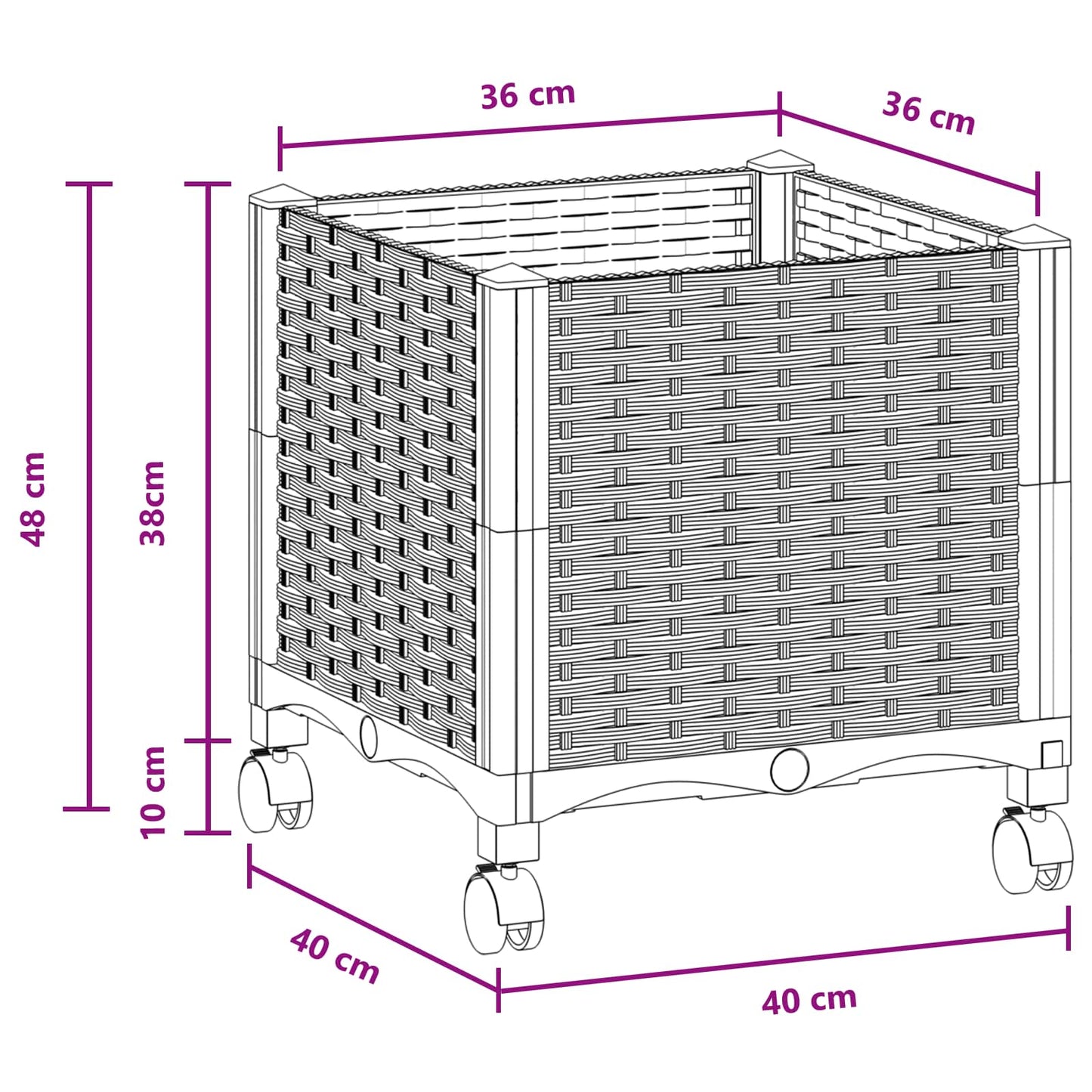Tuinschaal met wielen Bruin 40 x 40 x 44 cm PP