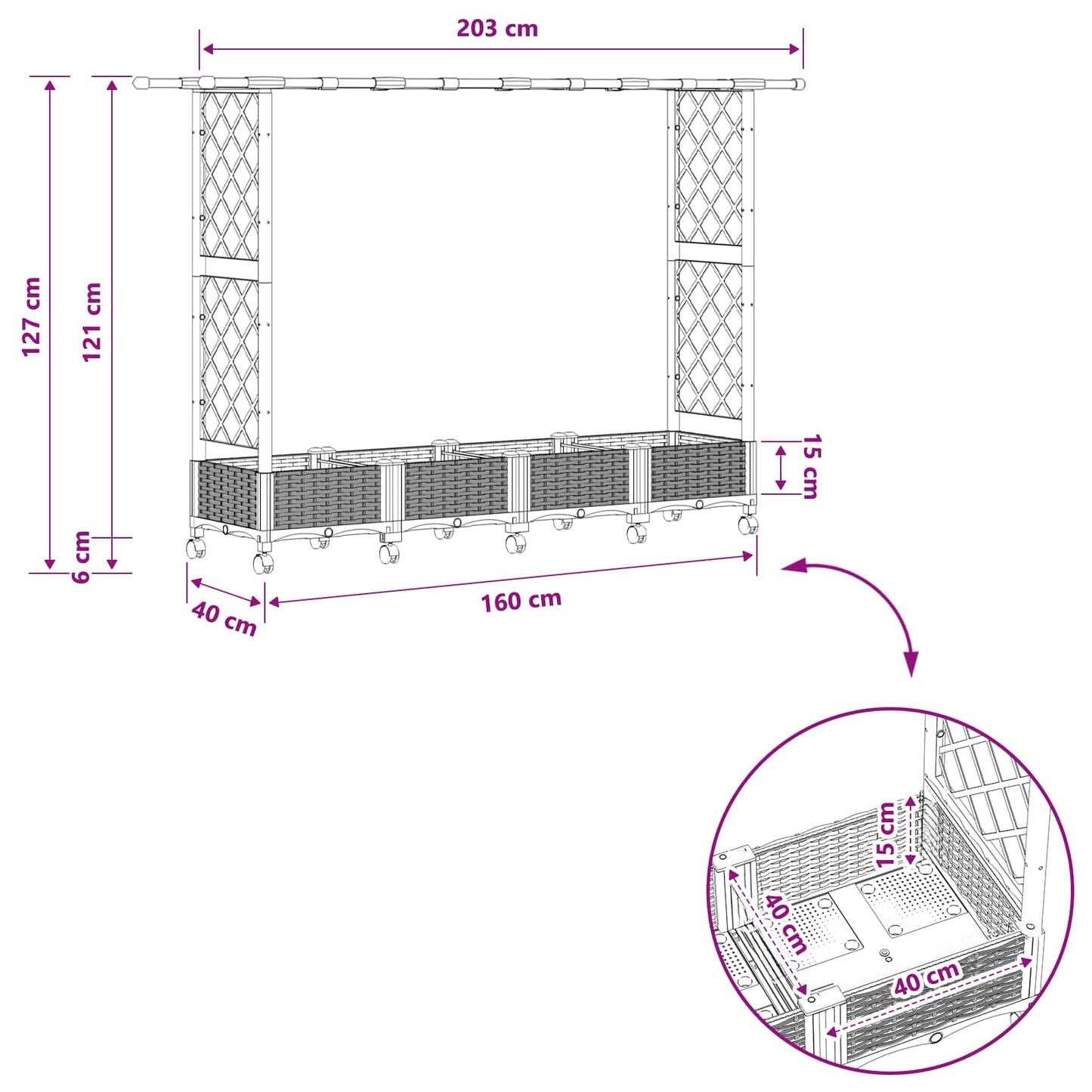 Verhoogd Bed met Trellis en Dak Bruin 203 x 40 x 127 cm PP