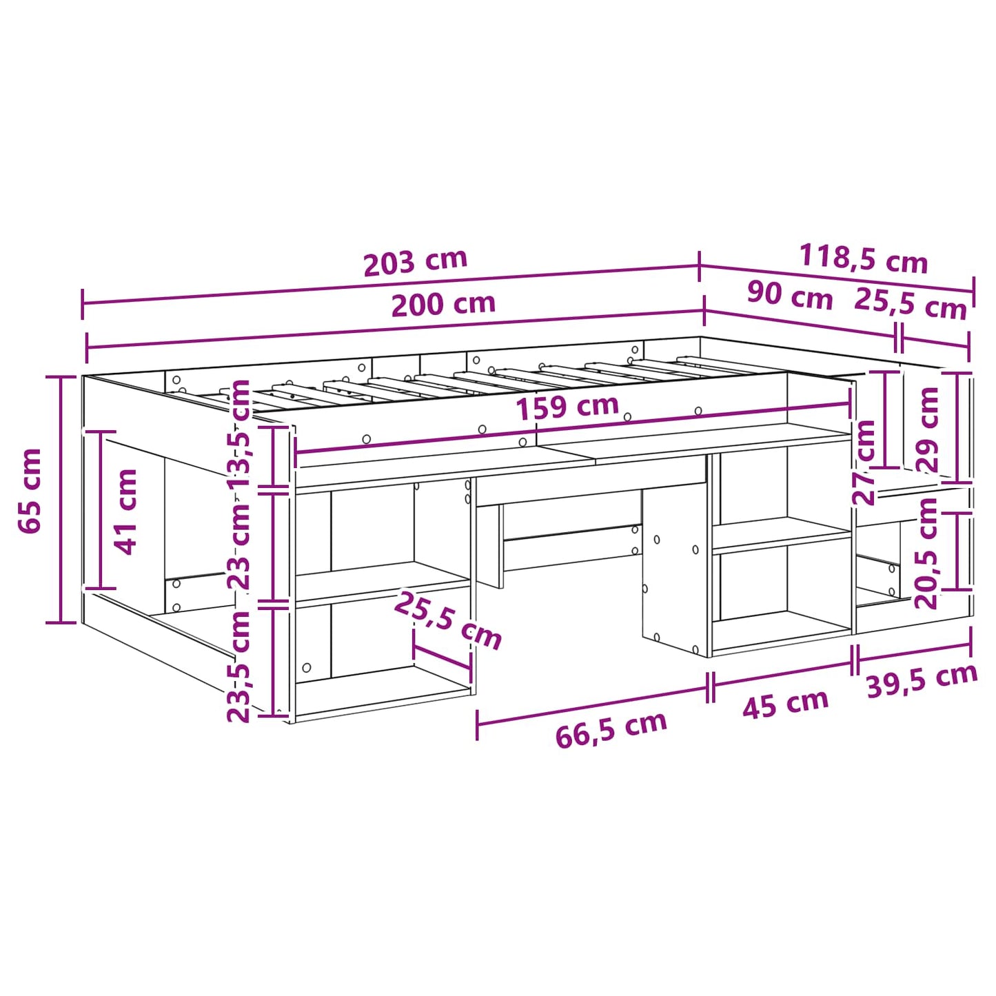 Jeugd bedframe met opbergruimte Wit 90 x 200 cm Bewerkt hout