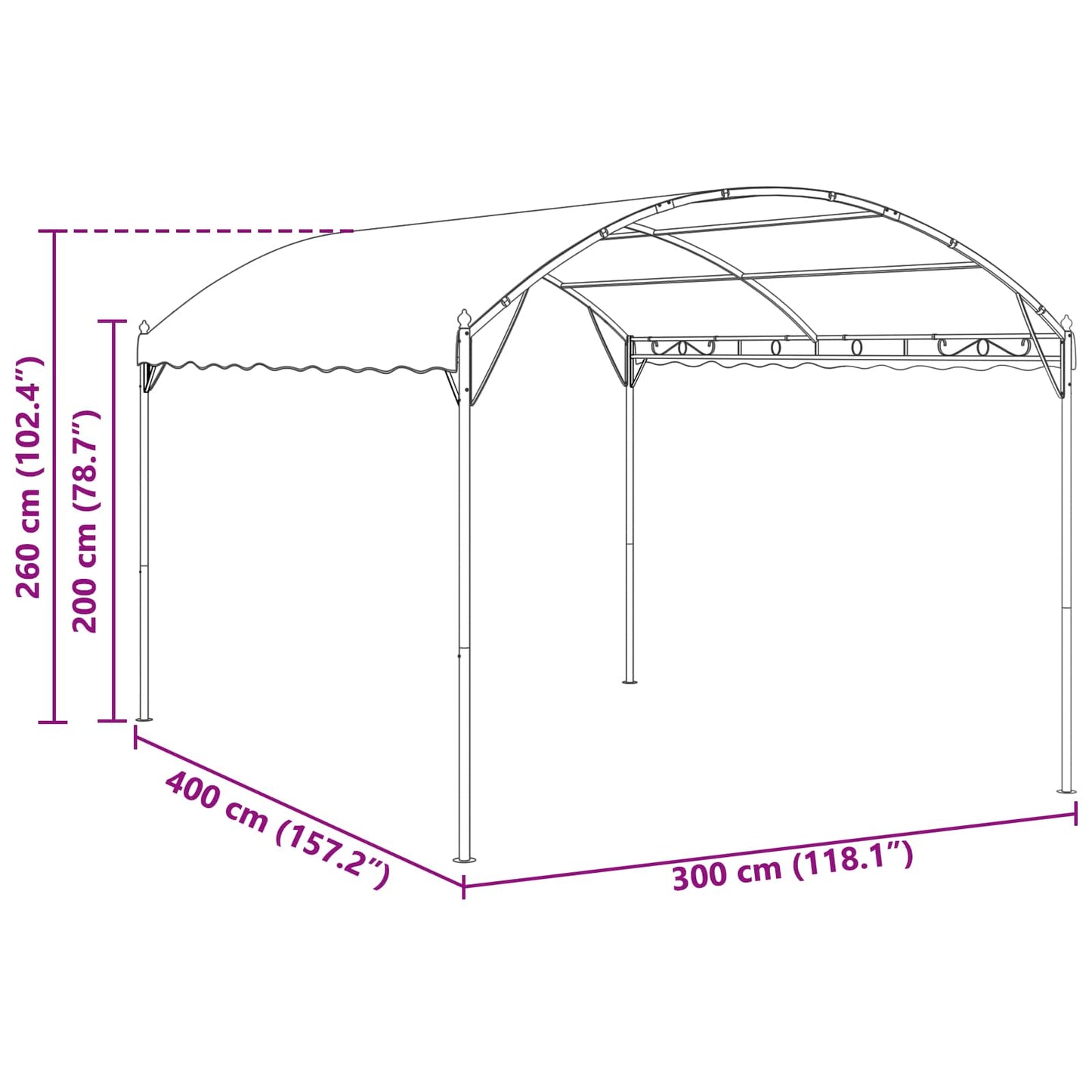 Paviljoen 4 x 3 x 2,6 m Groen Polyester en staal