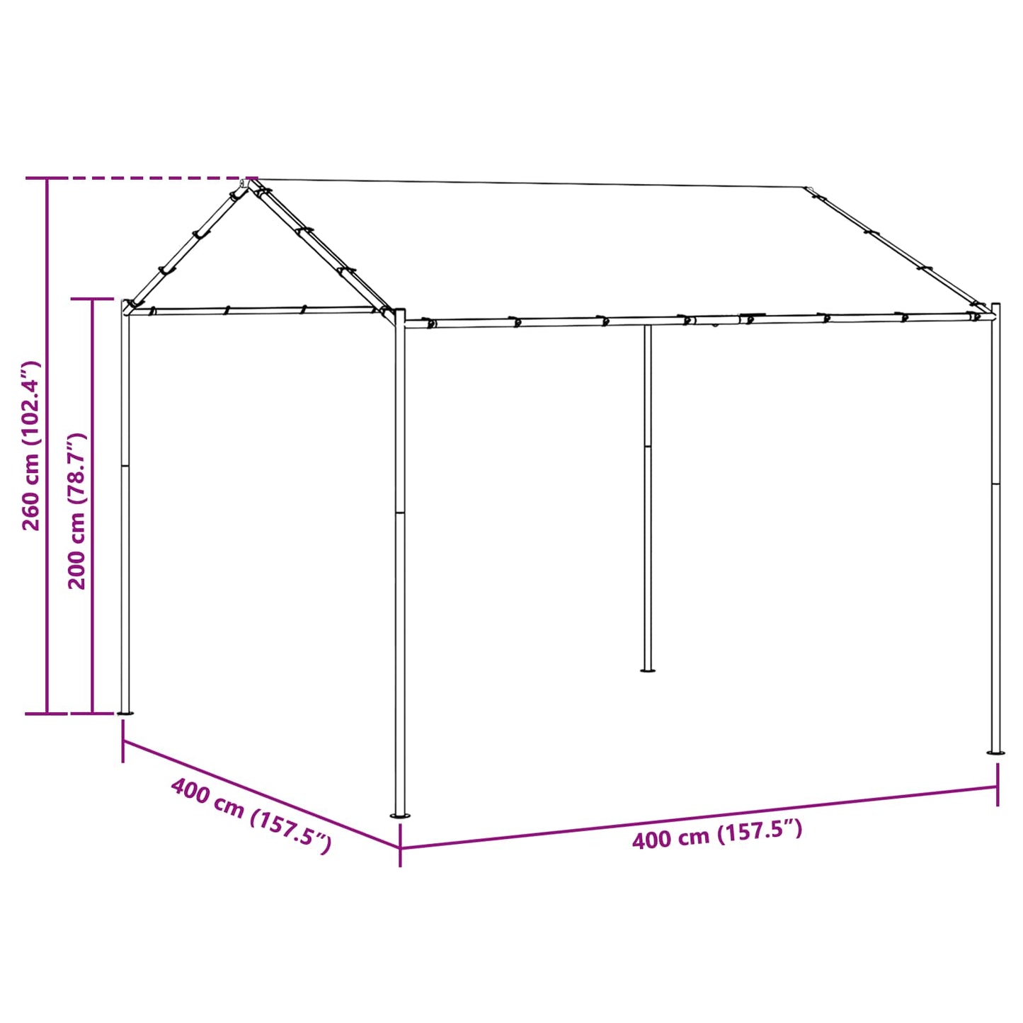 Paviljoen 4 x 4 x 2,6 m Taupe Polyester en staal