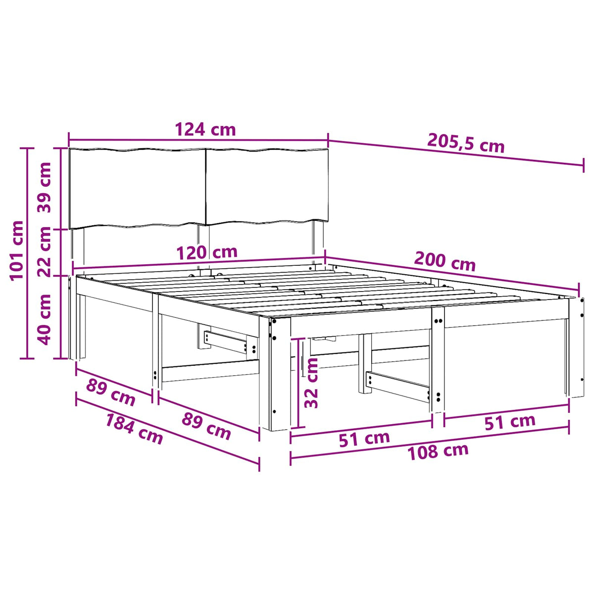 Tweepersoonsbed met hoofdeinde ROSTOCK Wit 120 x 200 cm