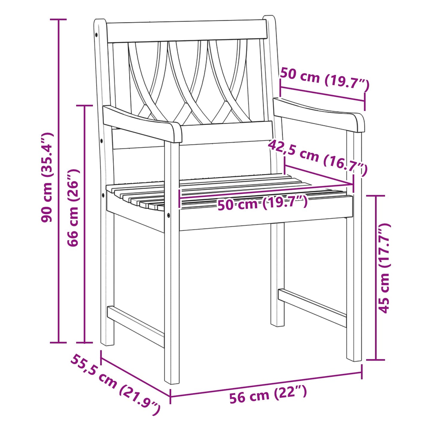Tuinbank 6 pcs Naturel 56 x 55,5 x 90 cm Massief Acaciahout