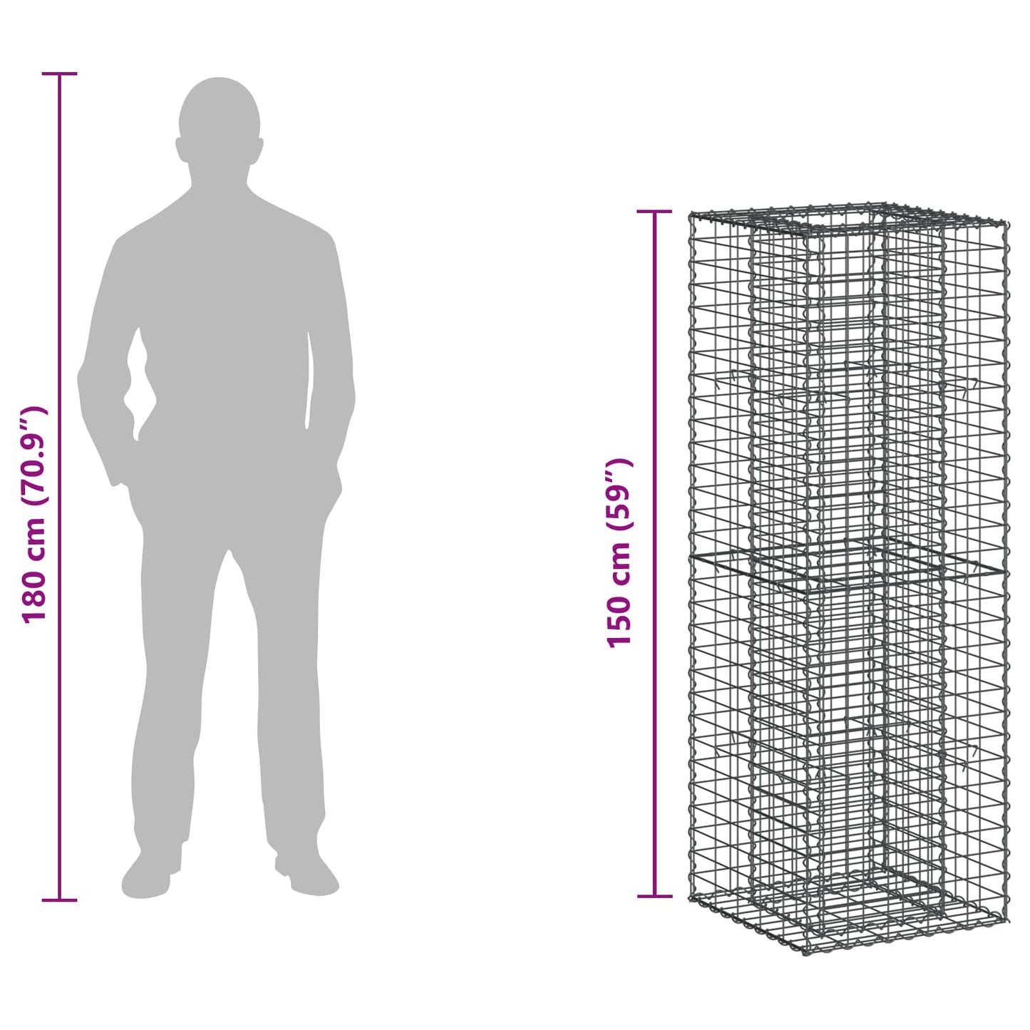 Gabion Verhoogd Bed Zilver 50 x 50 x 150 cm