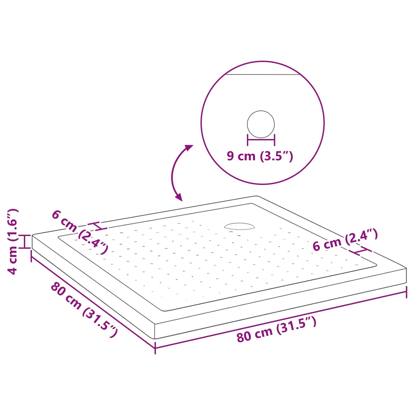 Douche Basis Tray met Dots 80 x 80 x 4 cm ABS Zwart