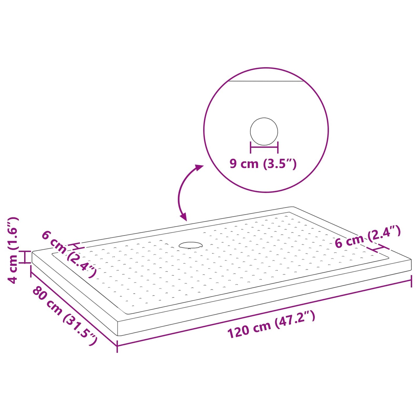 Douche Basis Tray met Dots Zwart 120 x 80 x 4 cm ABS