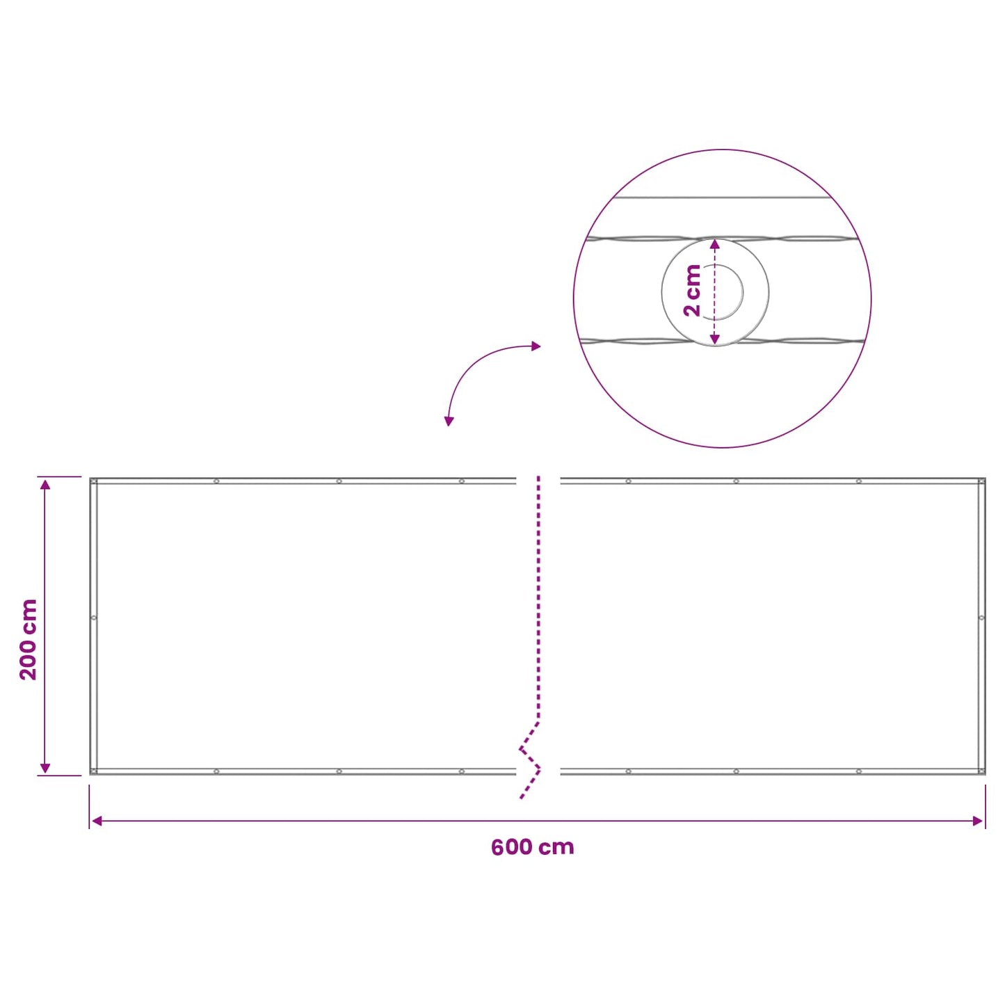 Balkon Privacy Scherm 200 x 600 cm Stof met PU-coating