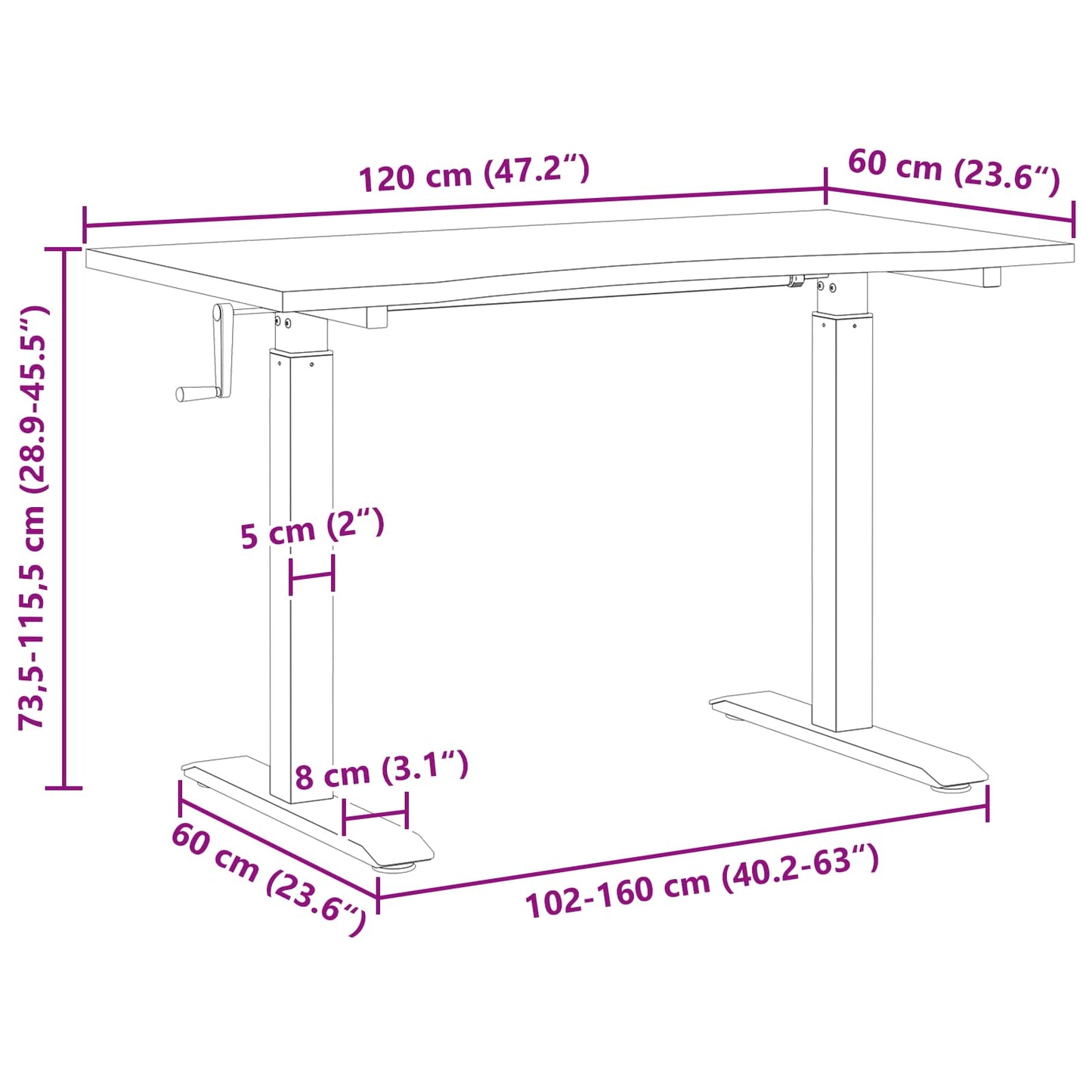 Bureau Wit en Natuurlijk 120 x 60 cm Massief Eikenhout