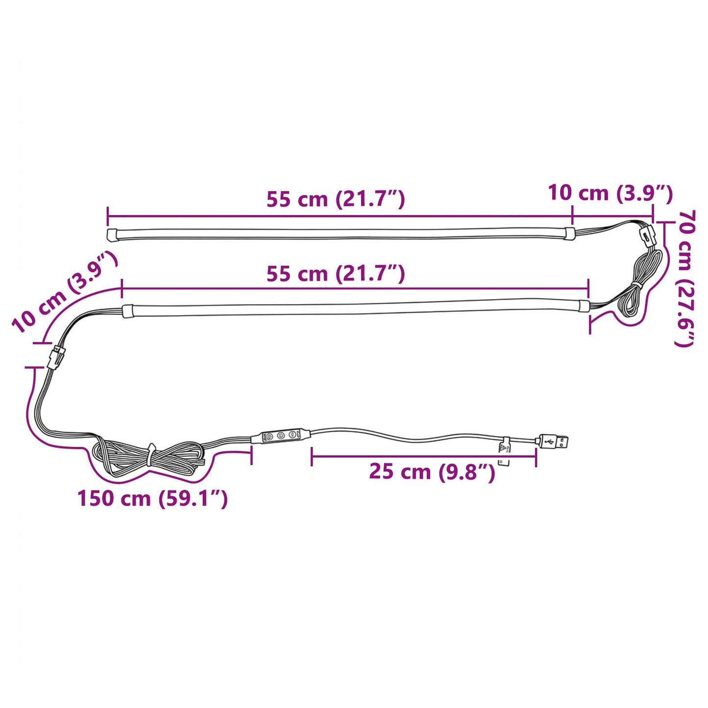 LED-strip 110 cm Meerkleurig PVC