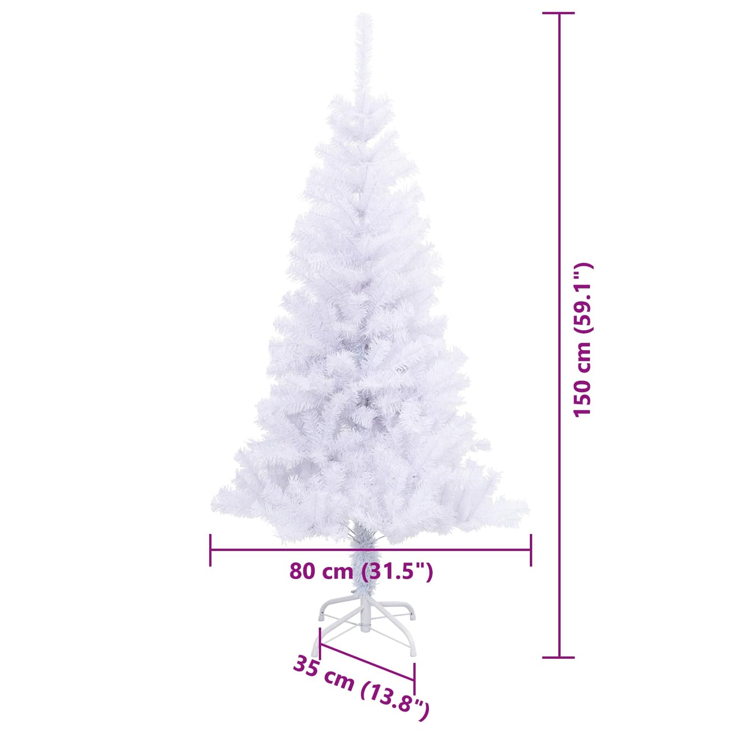 Kunstkerstboom met 150 LED Wit 150 cm PVC en Staal