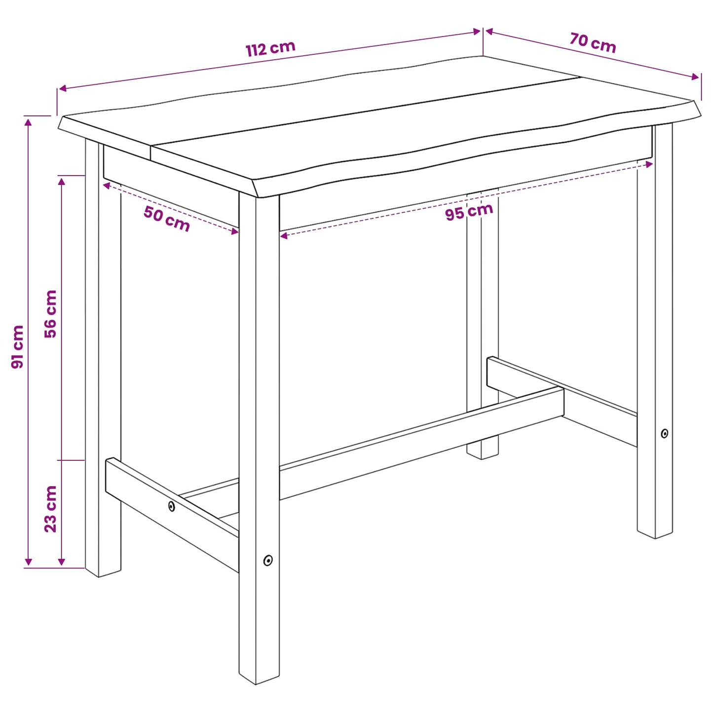 Hoge bartafel EKAI Wit 112 x 70 x 91 cm Massief grenenhout