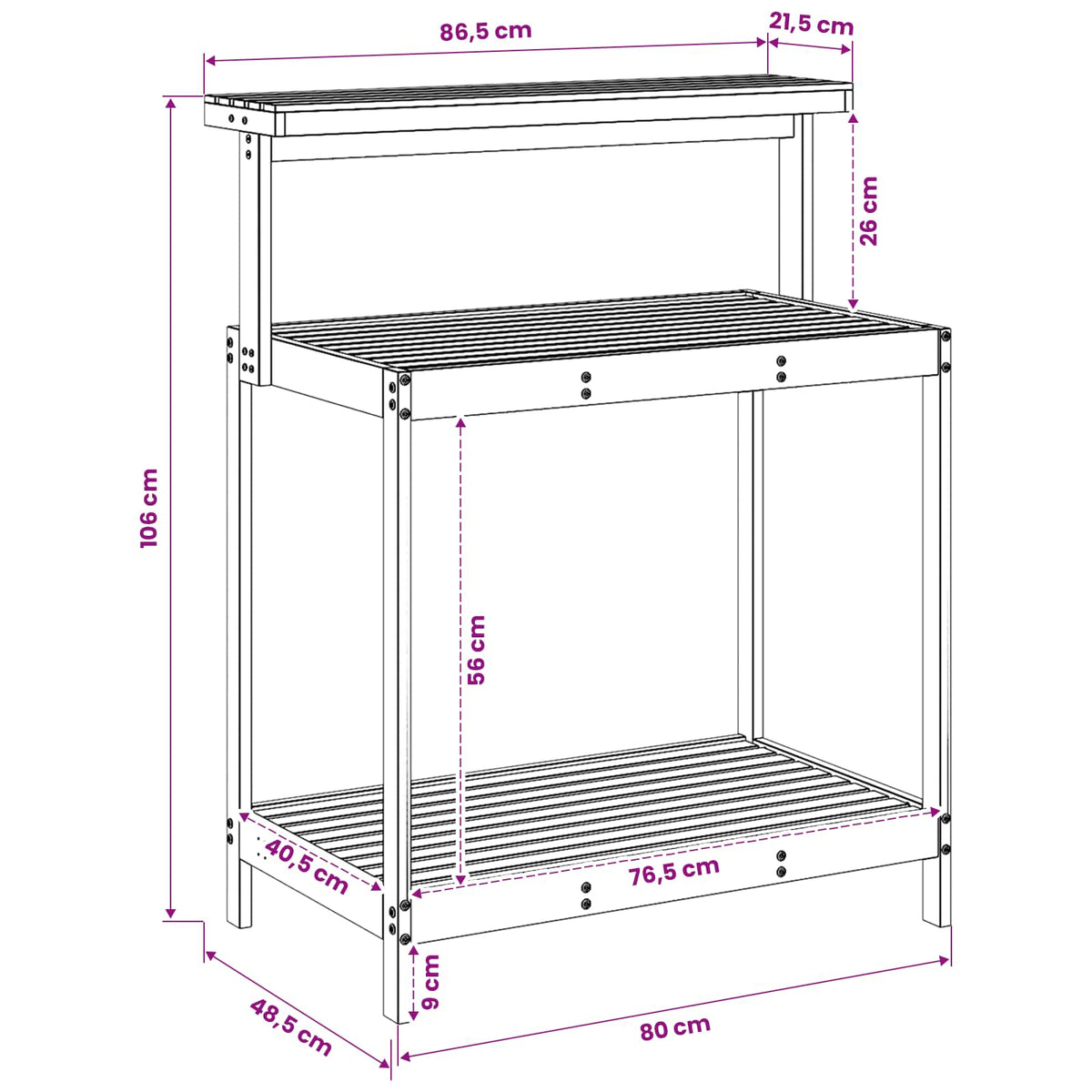 Buiten pottingbank 86,5 x 48,5 x 106 cm Massief Acaciahout