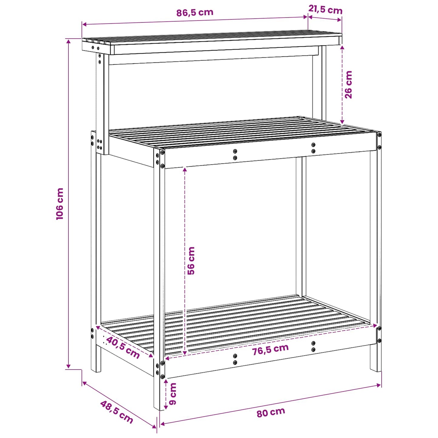Buiten pottingbank 86,5 x 48,5 x 106 cm Massief Acaciahout Wit