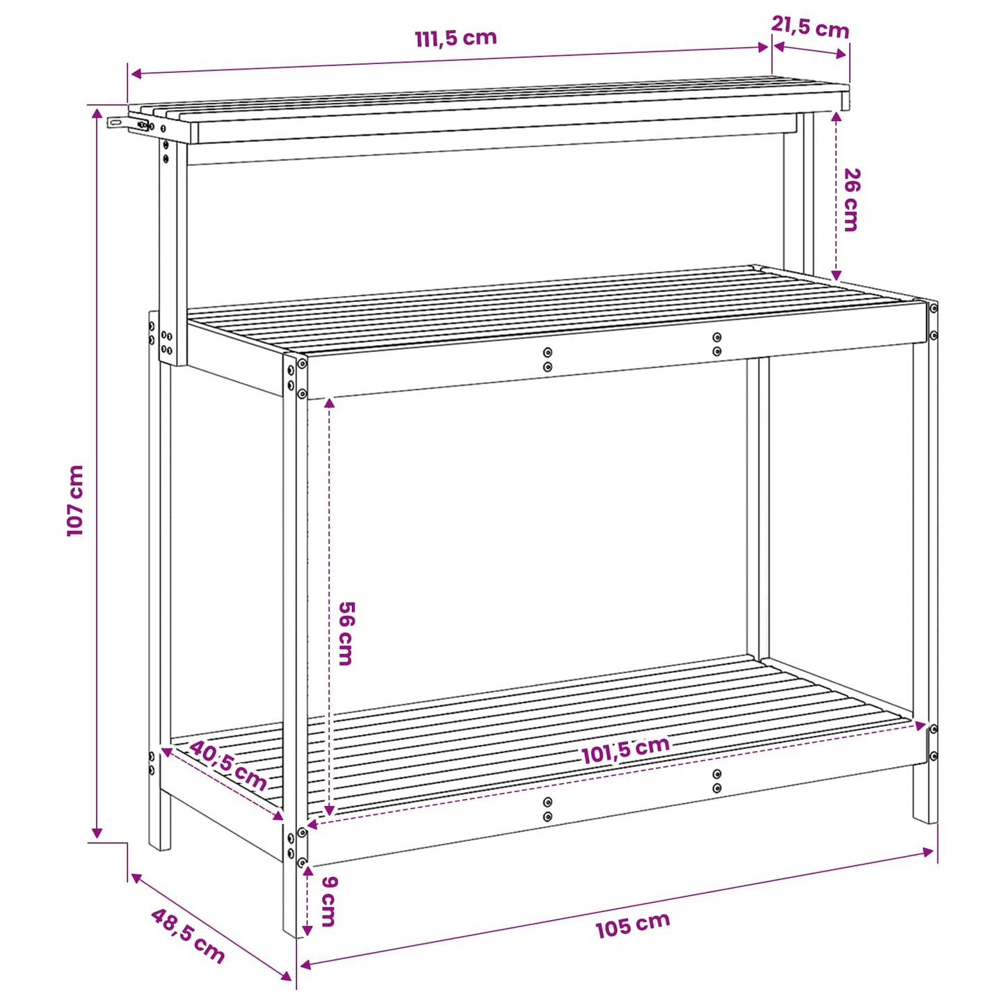 Buiten pottingbank 111,5 x 48,5 x 107 cm Massief Acaciahout Wit