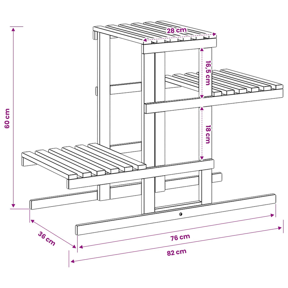 Plantenstandaard Wit 82 x 36 x 60 cm Massief Acaciahout