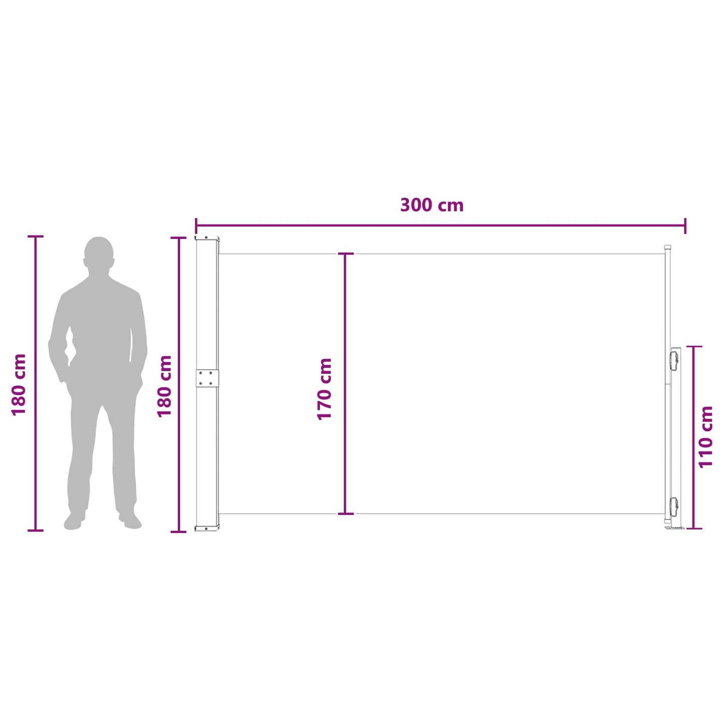 Uittrekbaar Zijscherm Antracietkleurig 300 x 180 cm Polyester