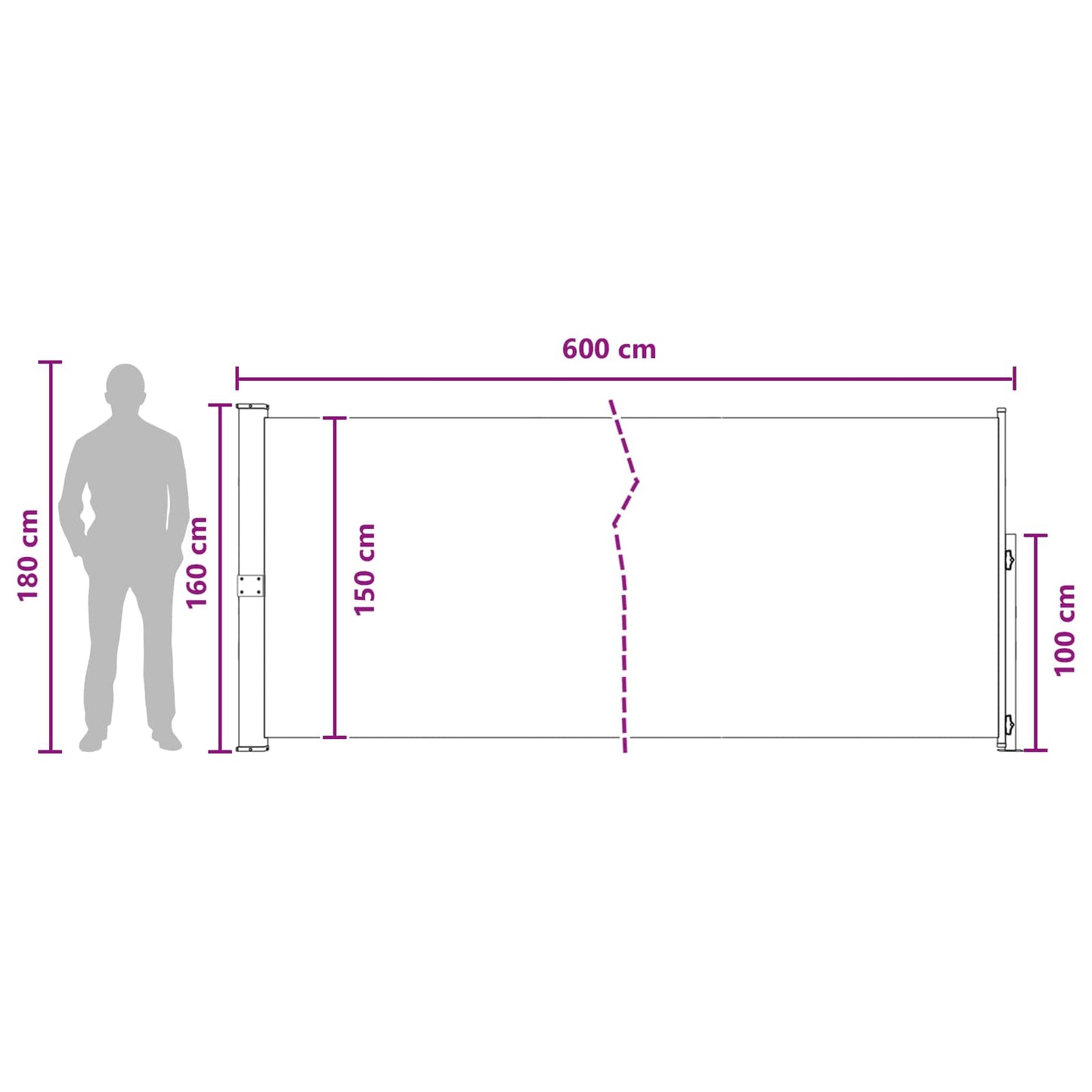 Uittrekbaar Zijscherm Beige 600 x 160 cm Polyester
