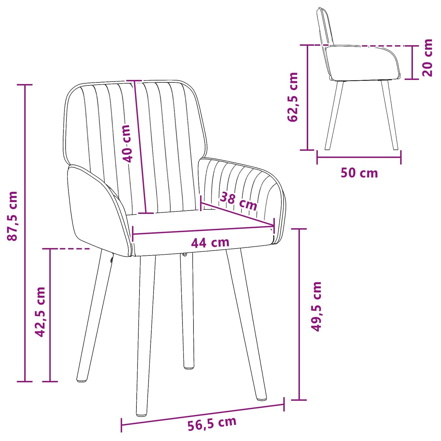 Eettafelstoelen 4 pcs Stof Zwart 56,5 x 50 x 87,5 cm