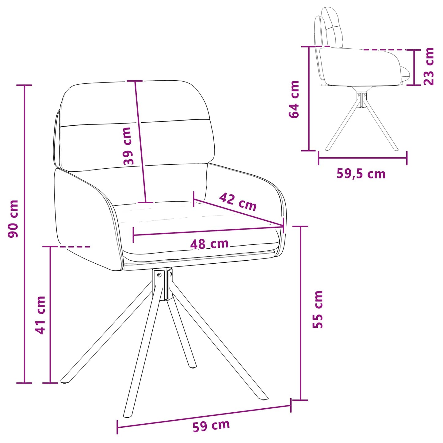 Draai Eetstoelen 6 pcs Kunstleer Grijs 59 x 59,5 x 90 cm