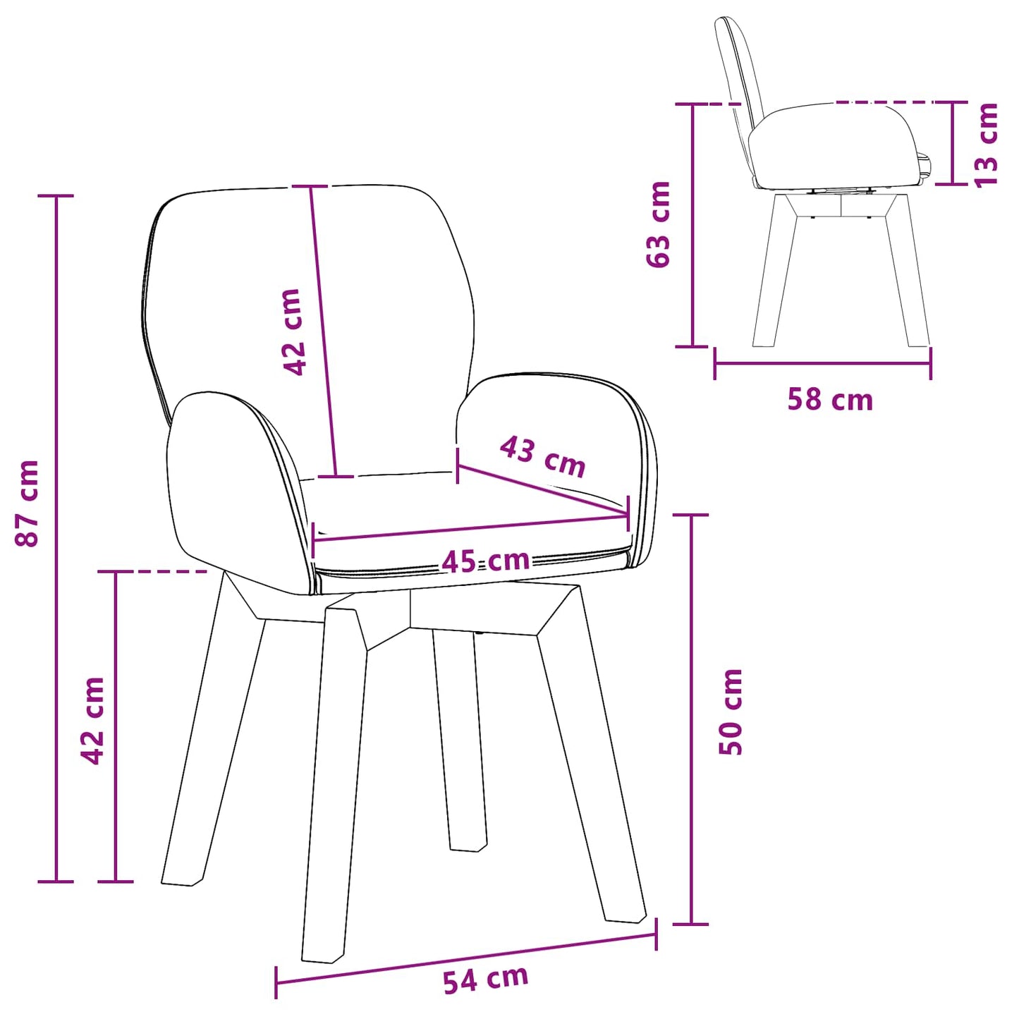 Draai Eetstoelen 4 pcs Bouclé Roze 54 x 58 x 87 cm