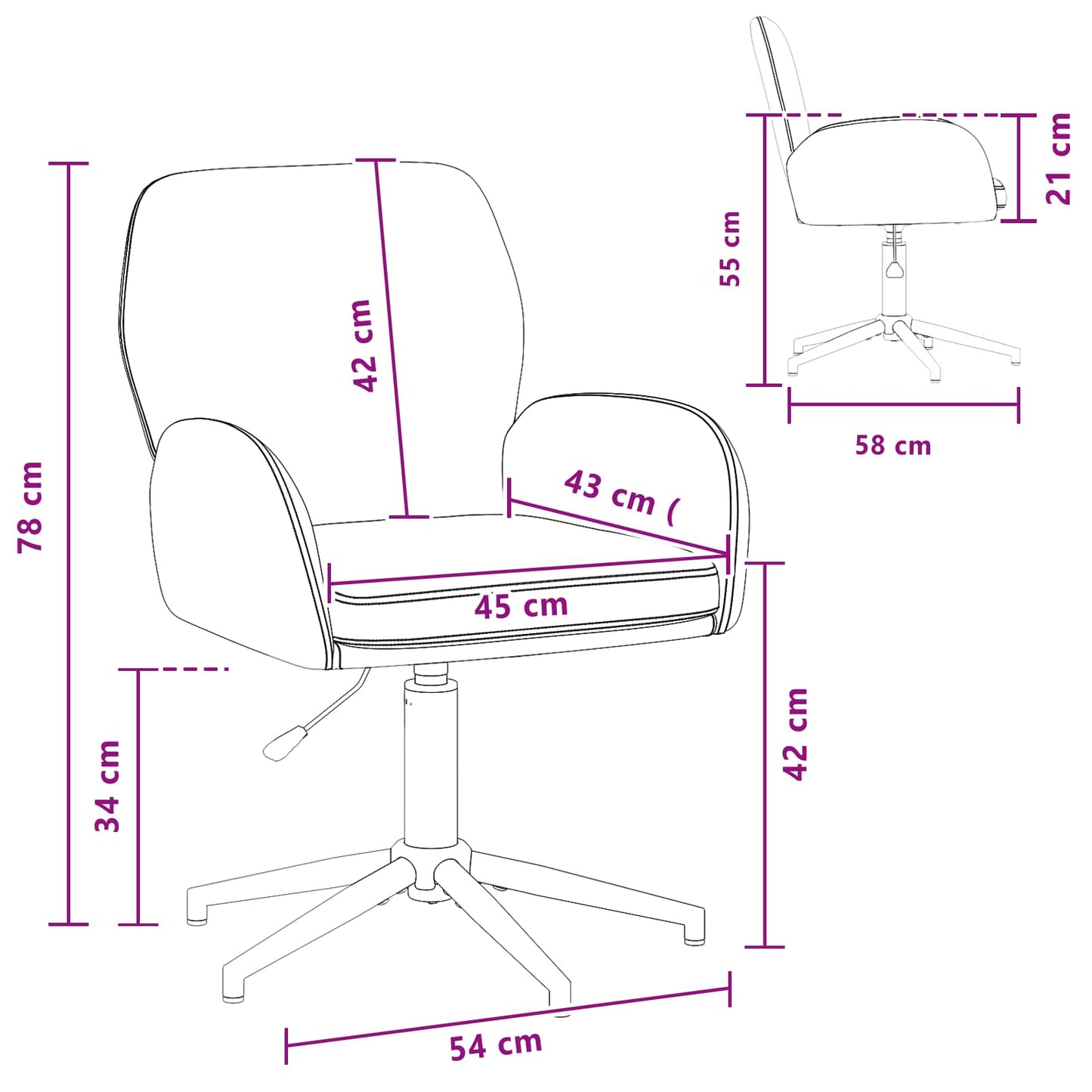 Draaiende Bureaustoelen 4 st 54 x 58 x 90 cm Zwart Stof