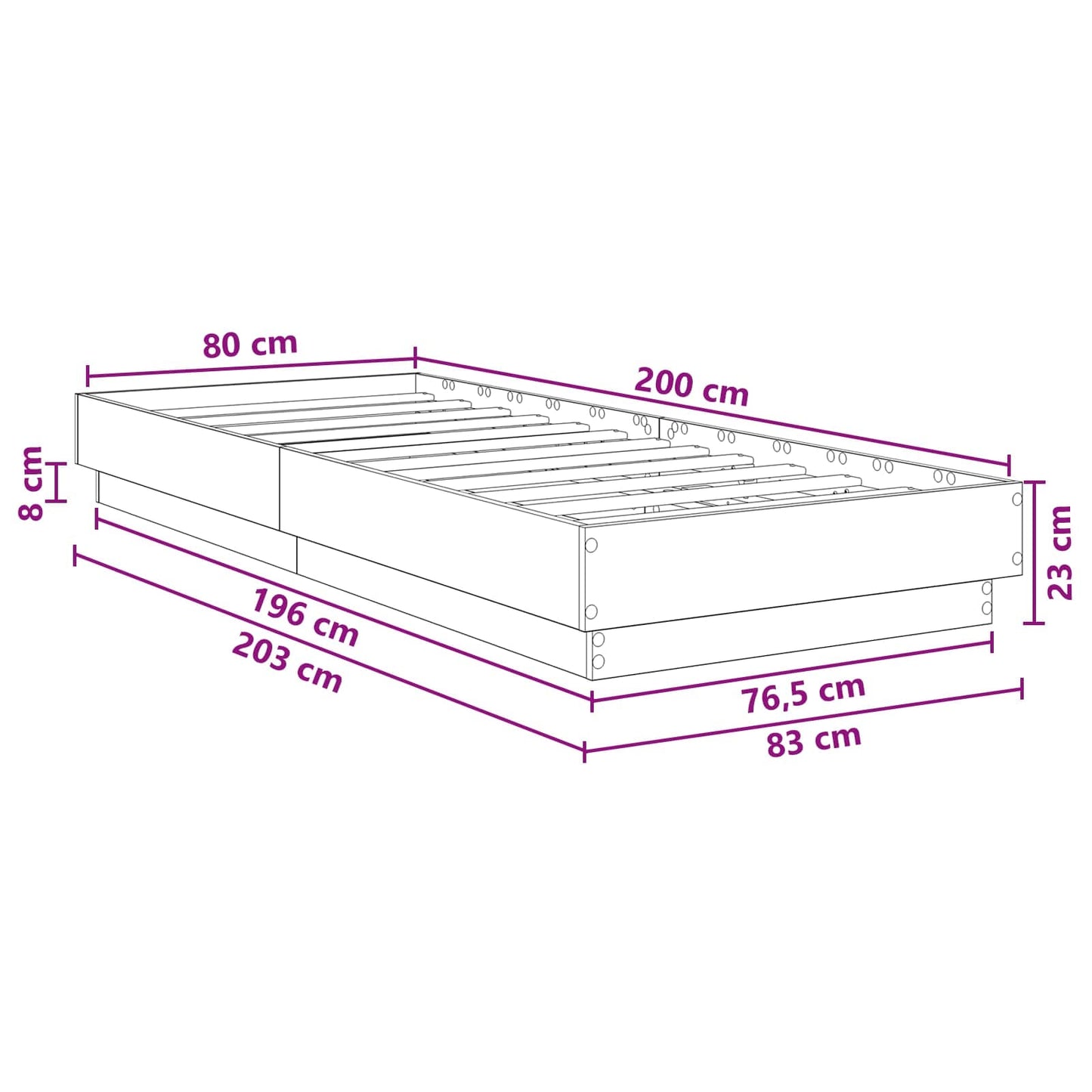 Vloerbedframe Gerookt eiken 80 x 200 cm Bewerkt hout