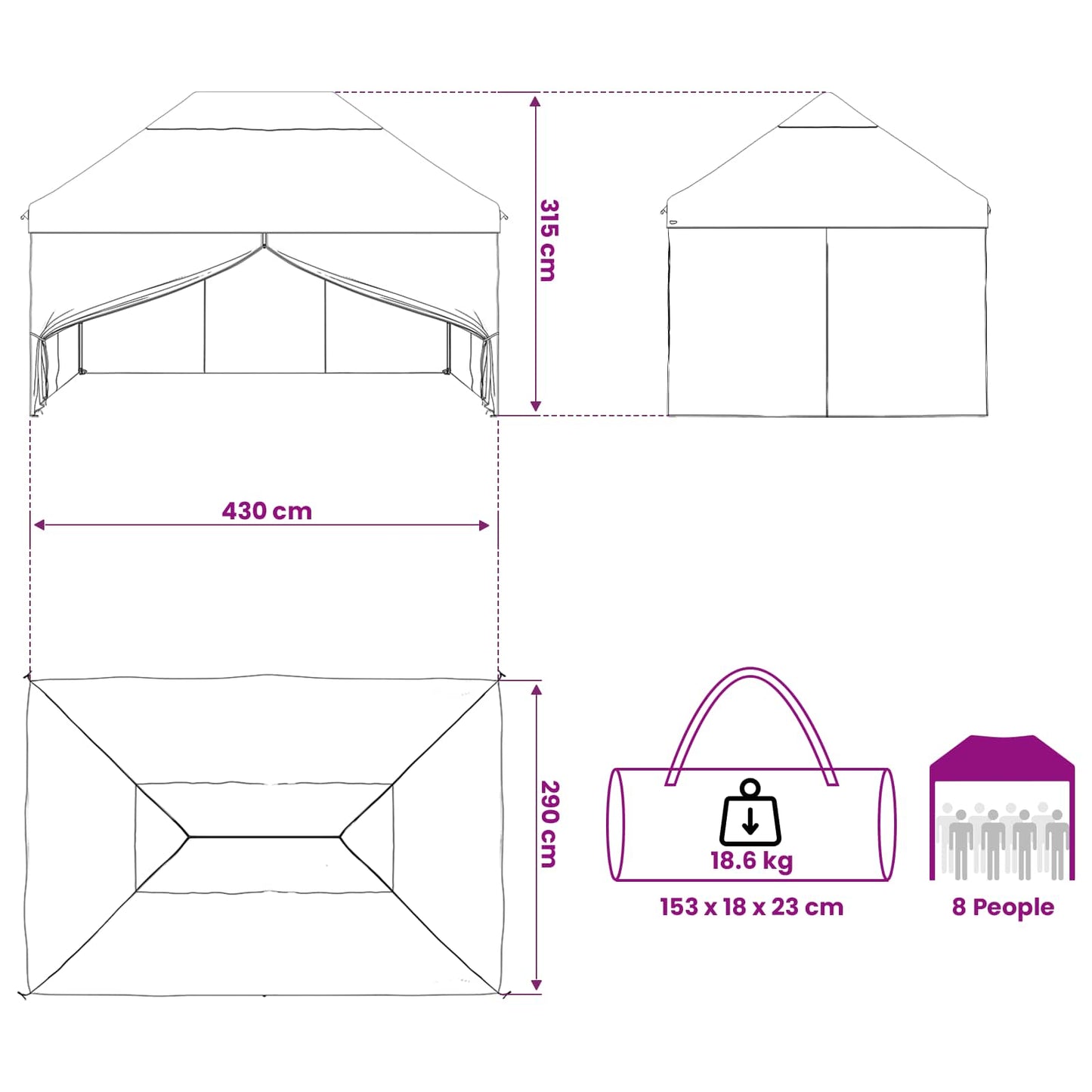 Tent met 4 Zijwanden 2,9 x 4,3 m Leger Camouflage