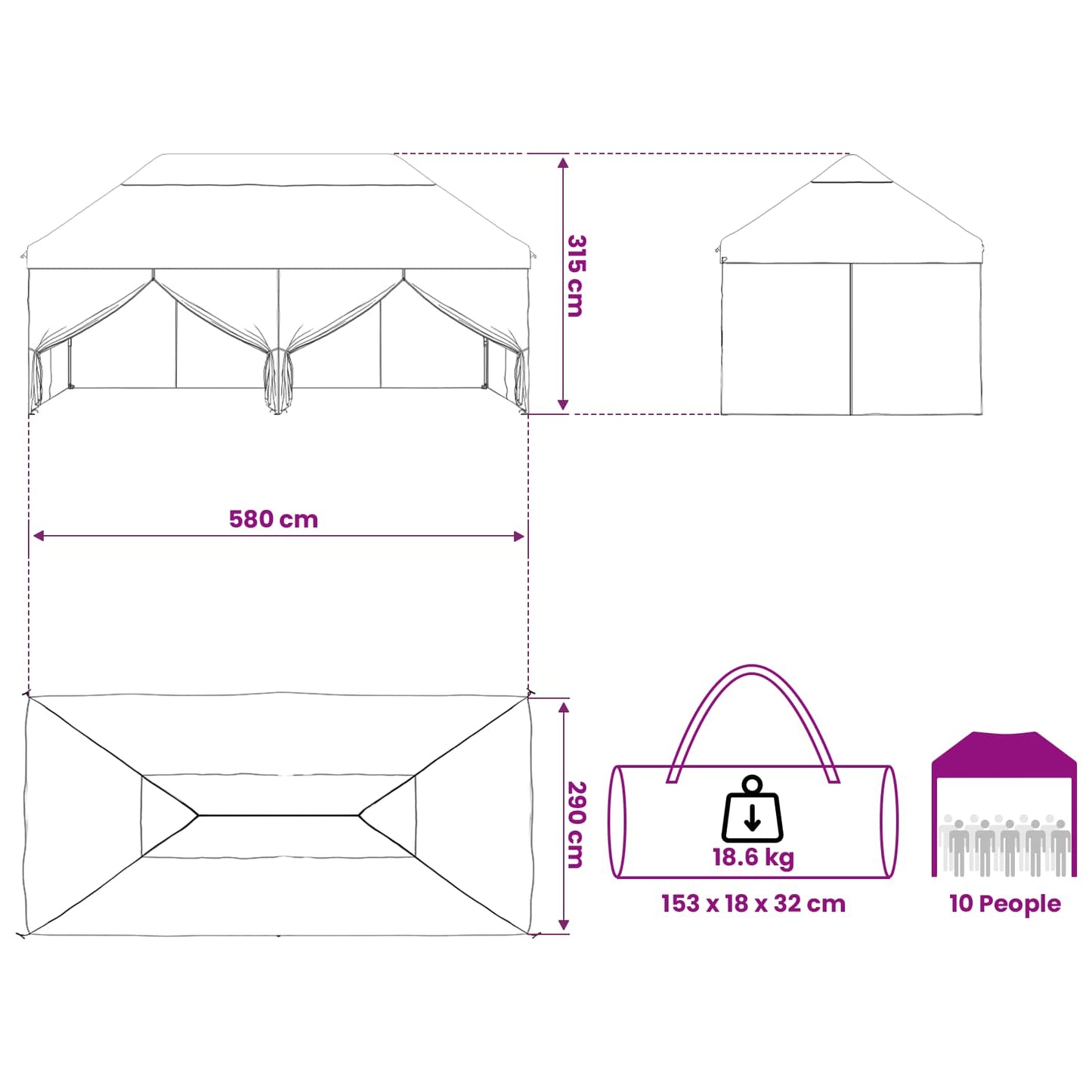 Tent met 4 Zijwanden 2,9 x 5,8 m Leger Camouflage