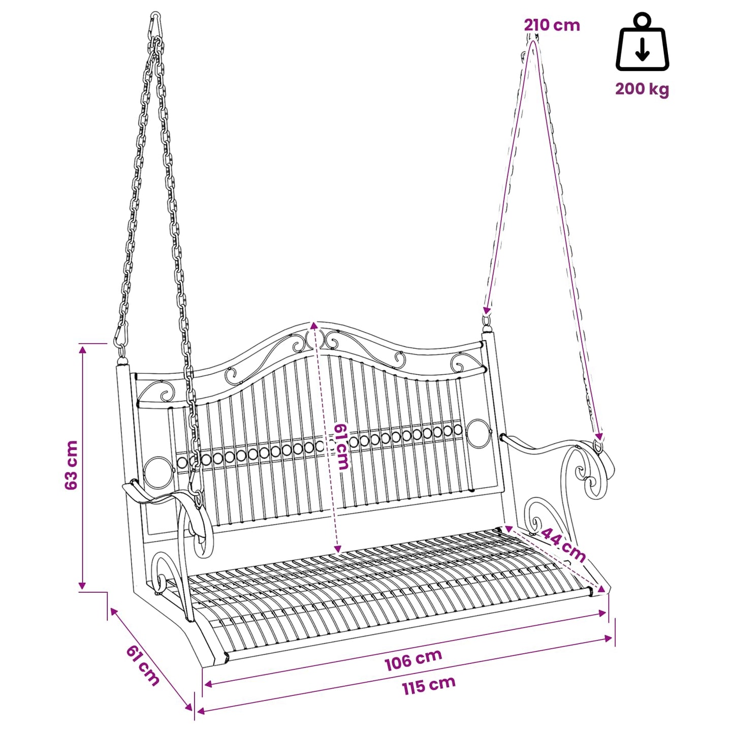 Schommelbank Staal 115 x 61 x 63 cm Antiek wit