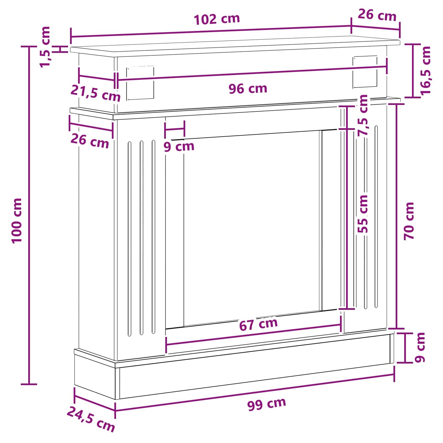 Haardomlijsting Betongrijs 102 x 26 x 100 cm Bewerkt hout