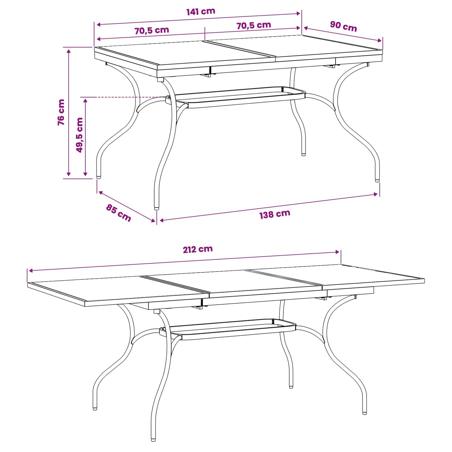Uiterbreidbare Mesh Eettafel Antracietkleurig 212 x 90 x 76 cm