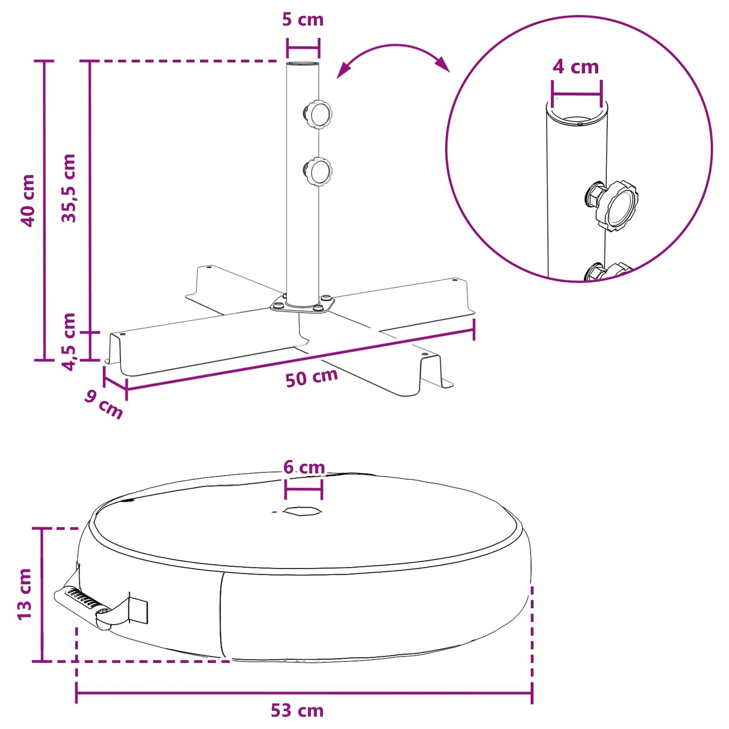 Patio Parasolvoet 50 x 50 cm Staal Zwart