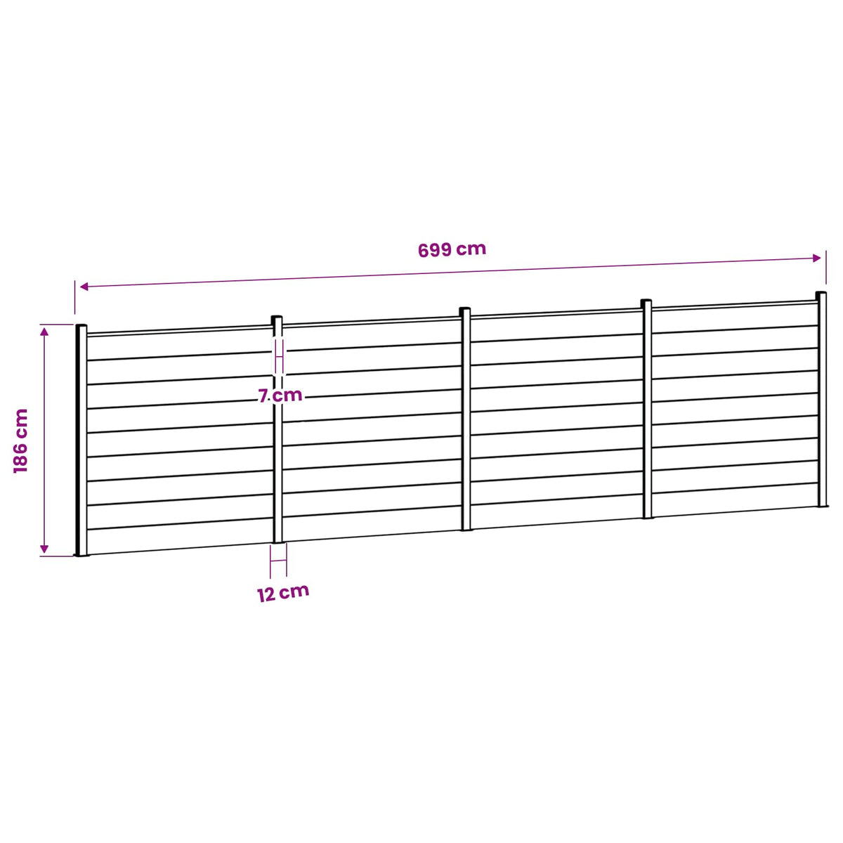 Hek set 699 x 186 cm WPC en Aluminium Grijs