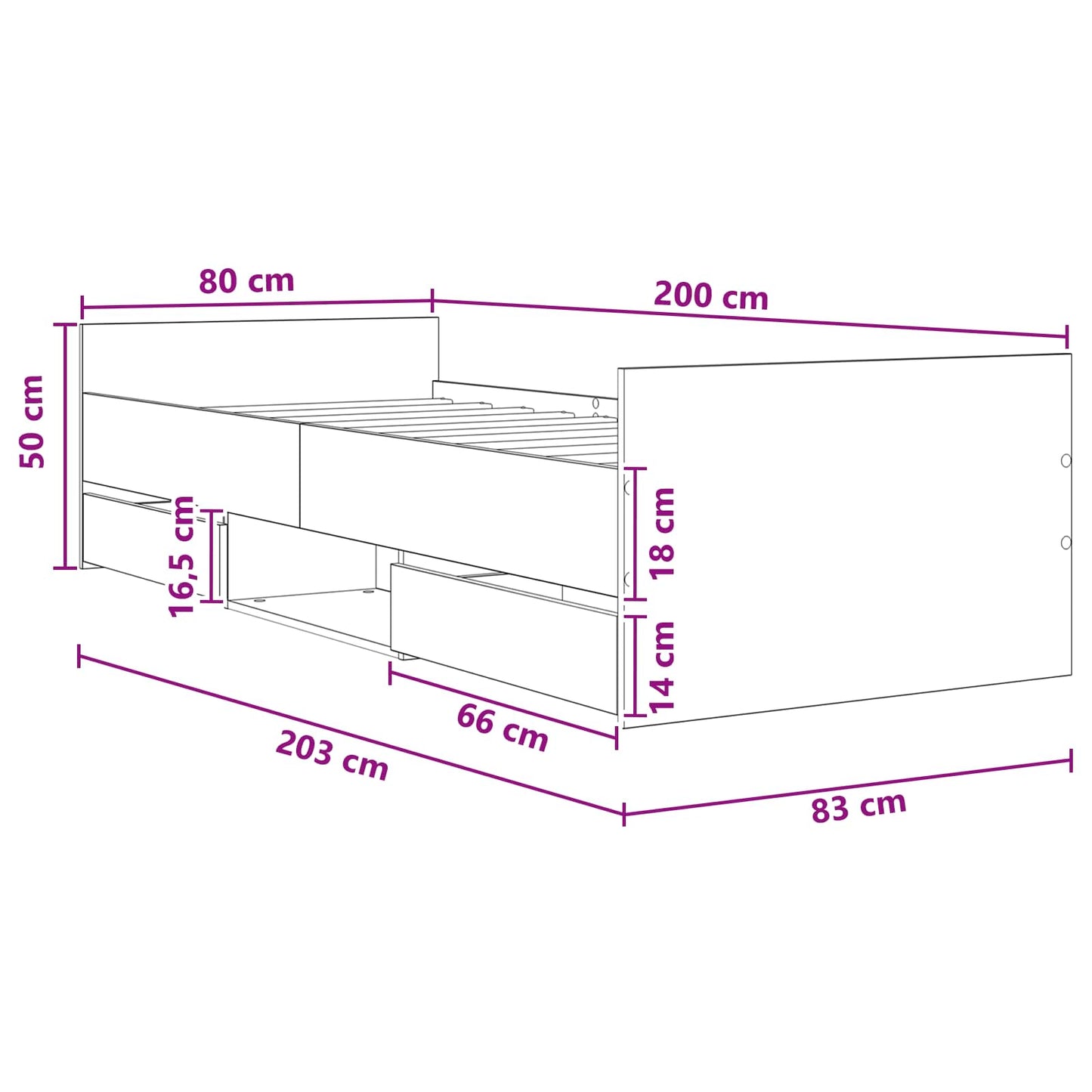 Bedframe met lade met hoofdeinde Grijs Sonoma Bewerkt hout