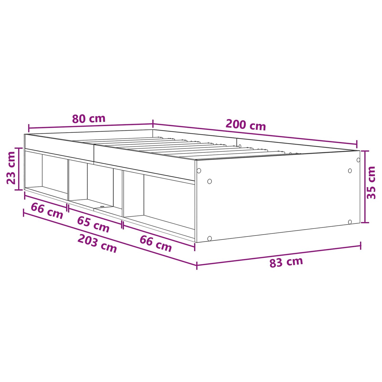 Bedframe met opslag Grijs Sonoma 80 x 200 cm Bewerkt hout