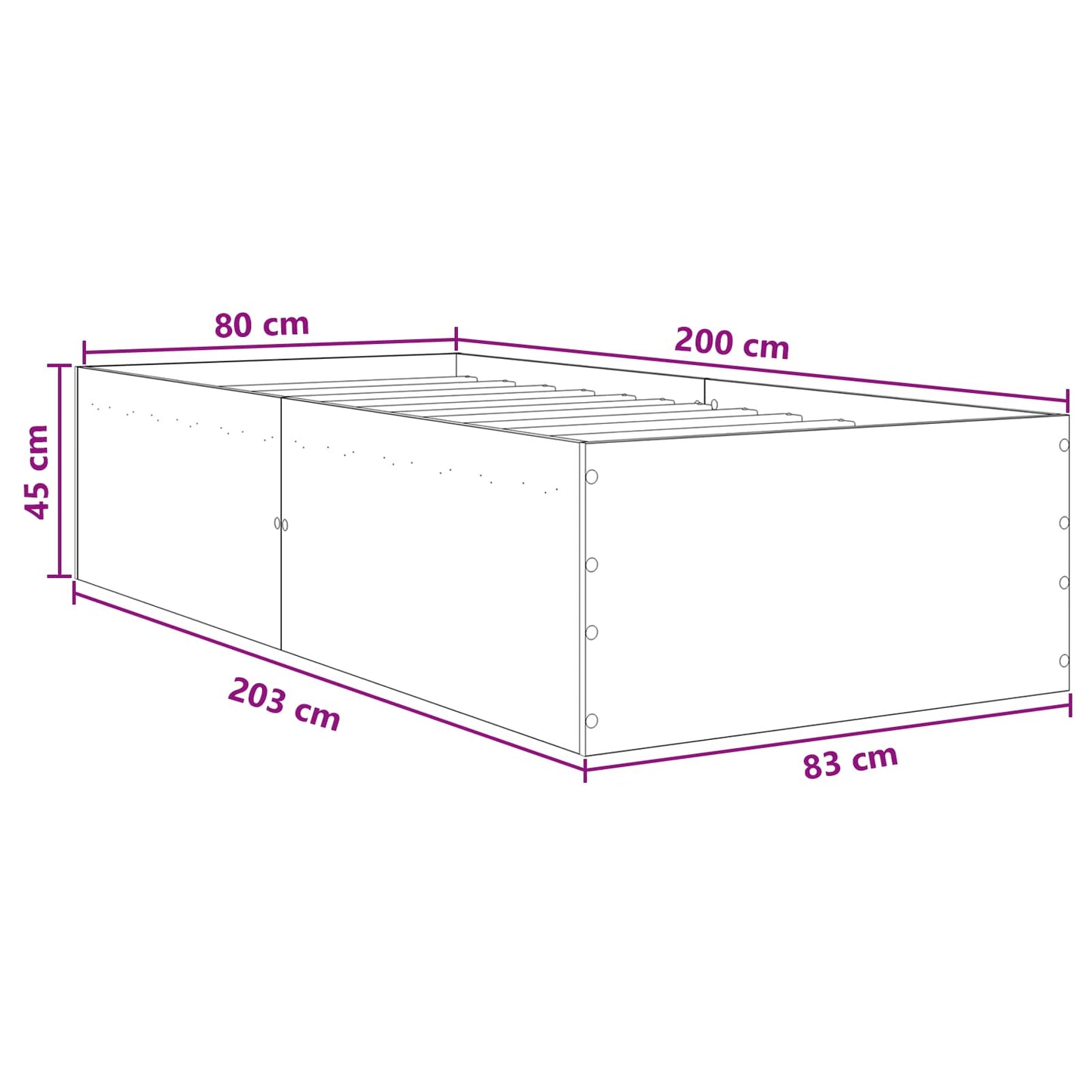 Vloerbedframe Artisanaal eiken 80 x 200 cm Bewerkt hout