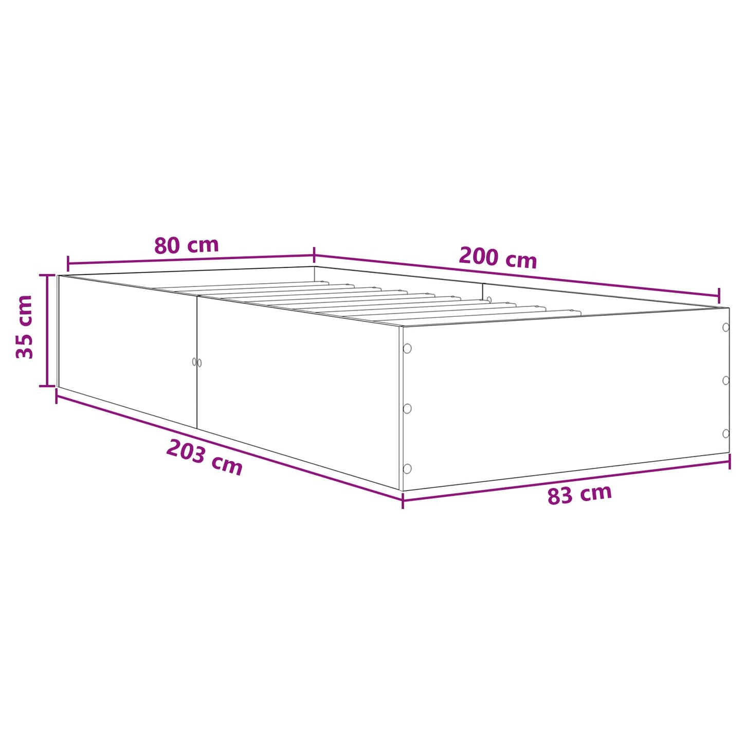 Vloerbedframe Wit 80 x 200 cm Bewerkt hout