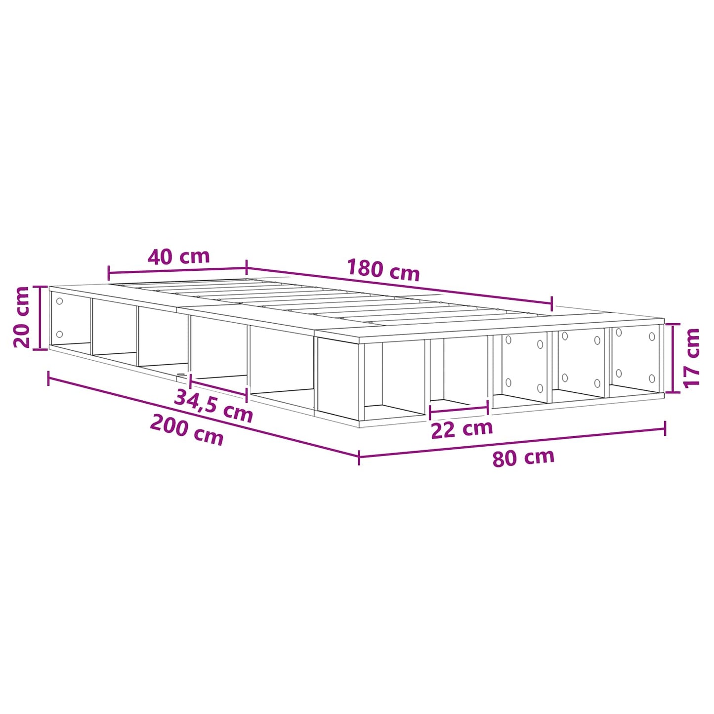 Bedframe met opslag Sonoma Eiken 80 x 200 cm Bewerkt hout
