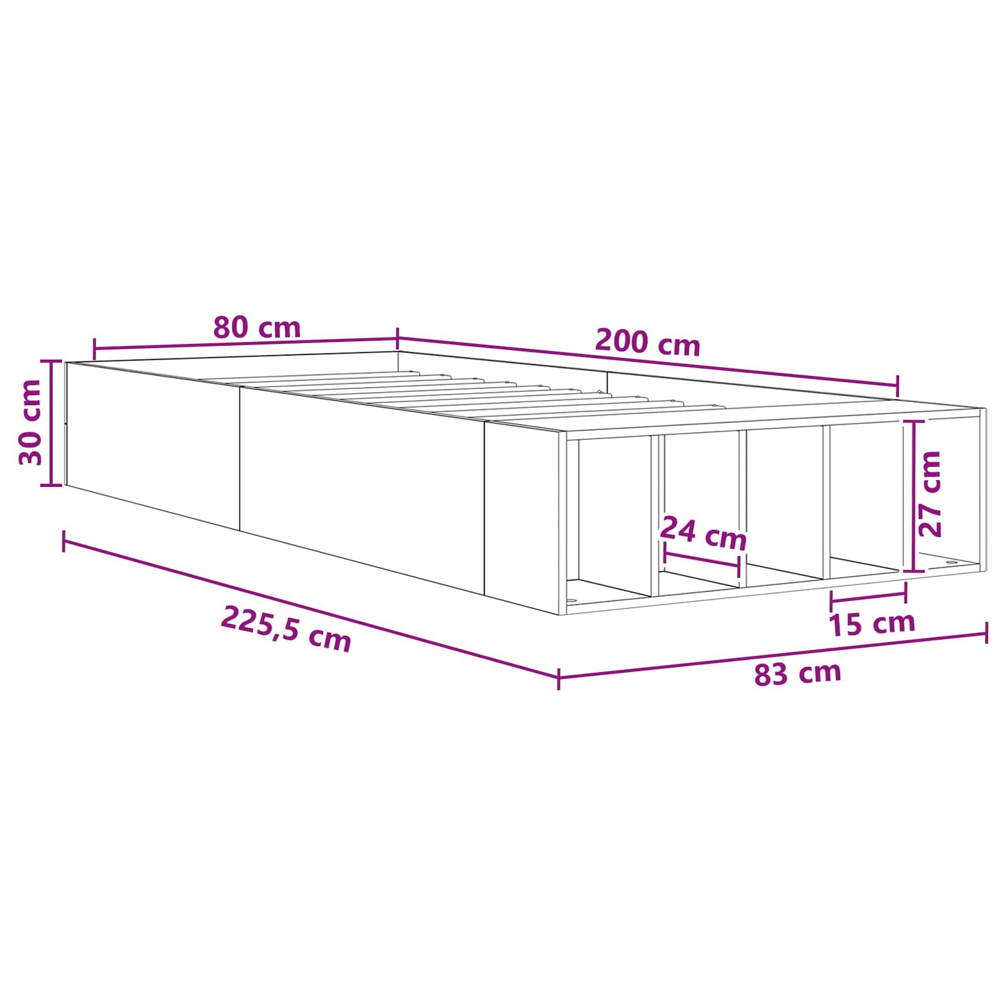 Bedframe met opslag met plank Oud hout 80 x 200 cm Bewerkt hout