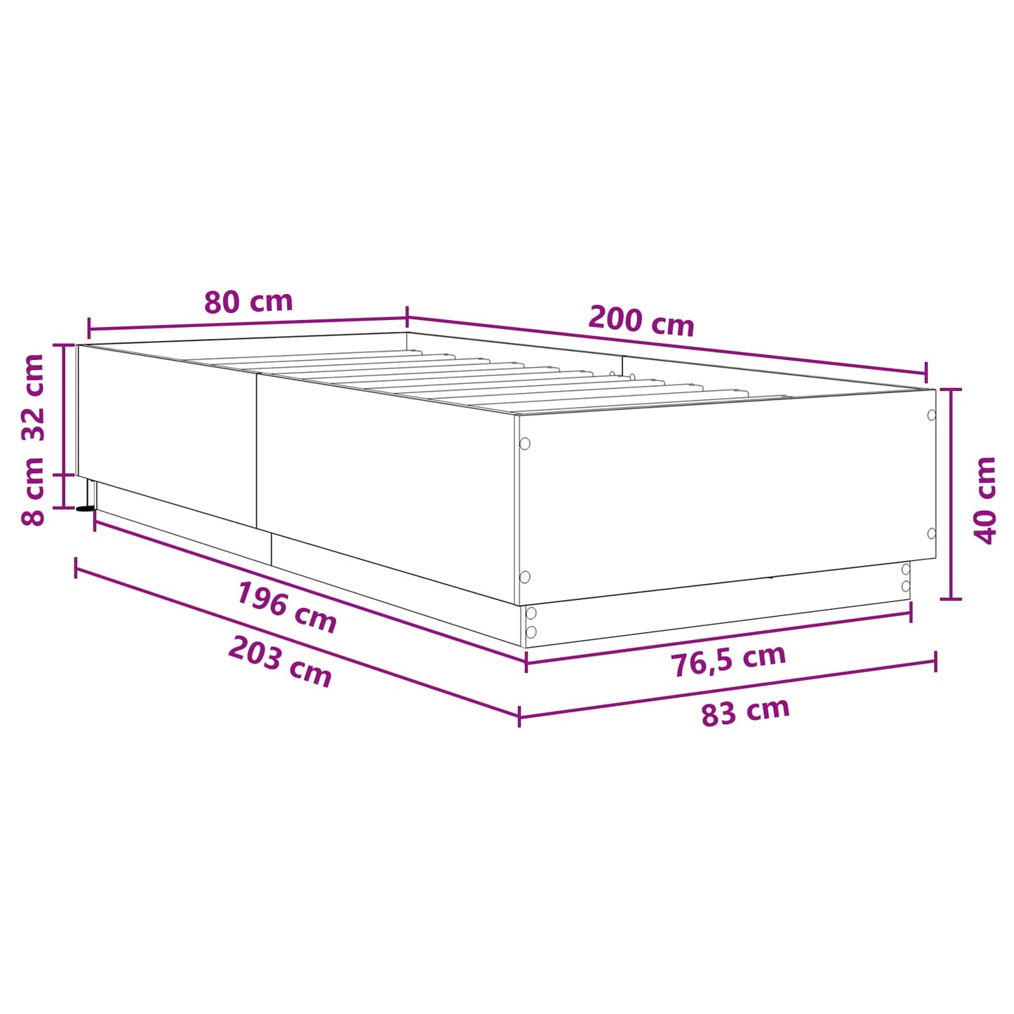 Bed Frame met LED Gerookt eiken 80 x 200 cm Bewerkt hout
