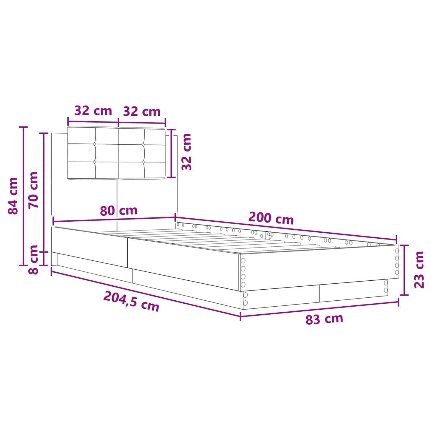 Bedframe met Hoofdeinde Grijs Sonoma 80 x 200 cm Bewerkt hout