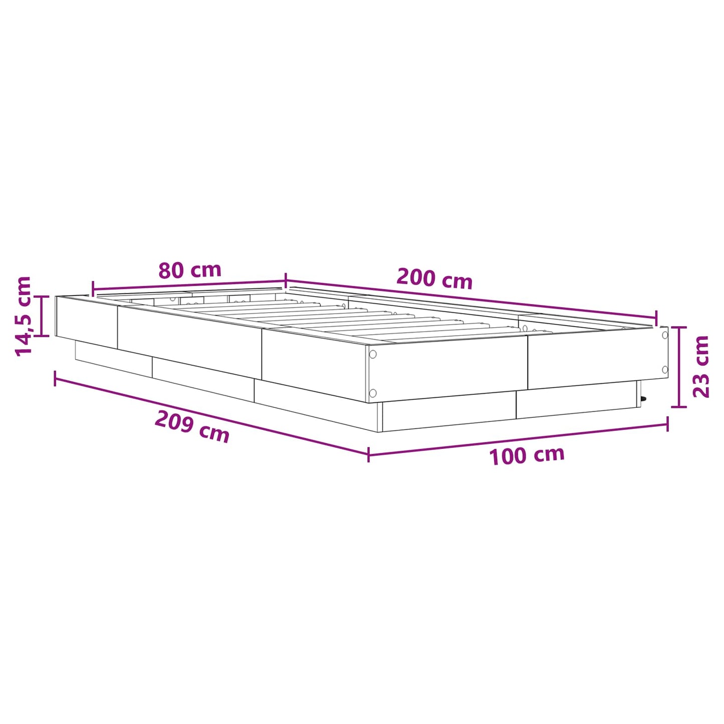 Bed Frame met LED Sonoma Eiken 80 x 200 cm Bewerkt hout
