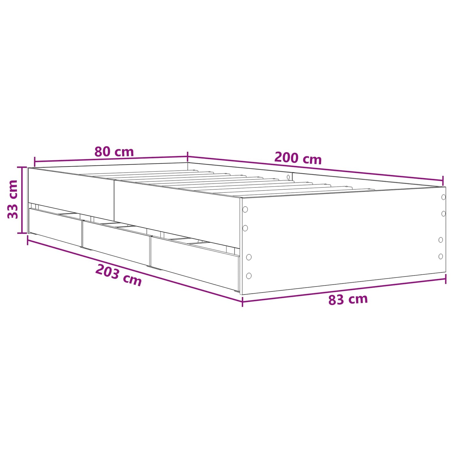 Bedframe met opslag Betongrijs 80 x 200 cm Bewerkt hout