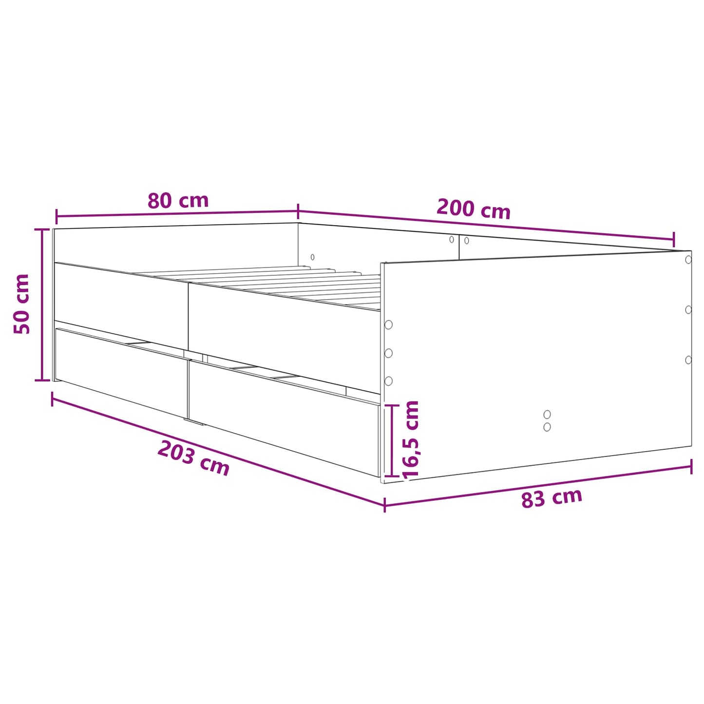 Bedframe met lade met opslag Wit Massief grenenhout