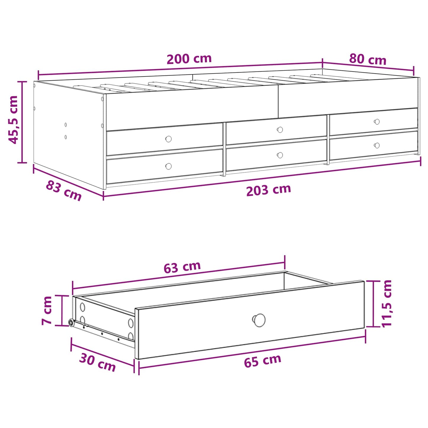 Bedframe met opslag Grijs Sonoma 80 x 200 cm Bewerkt hout