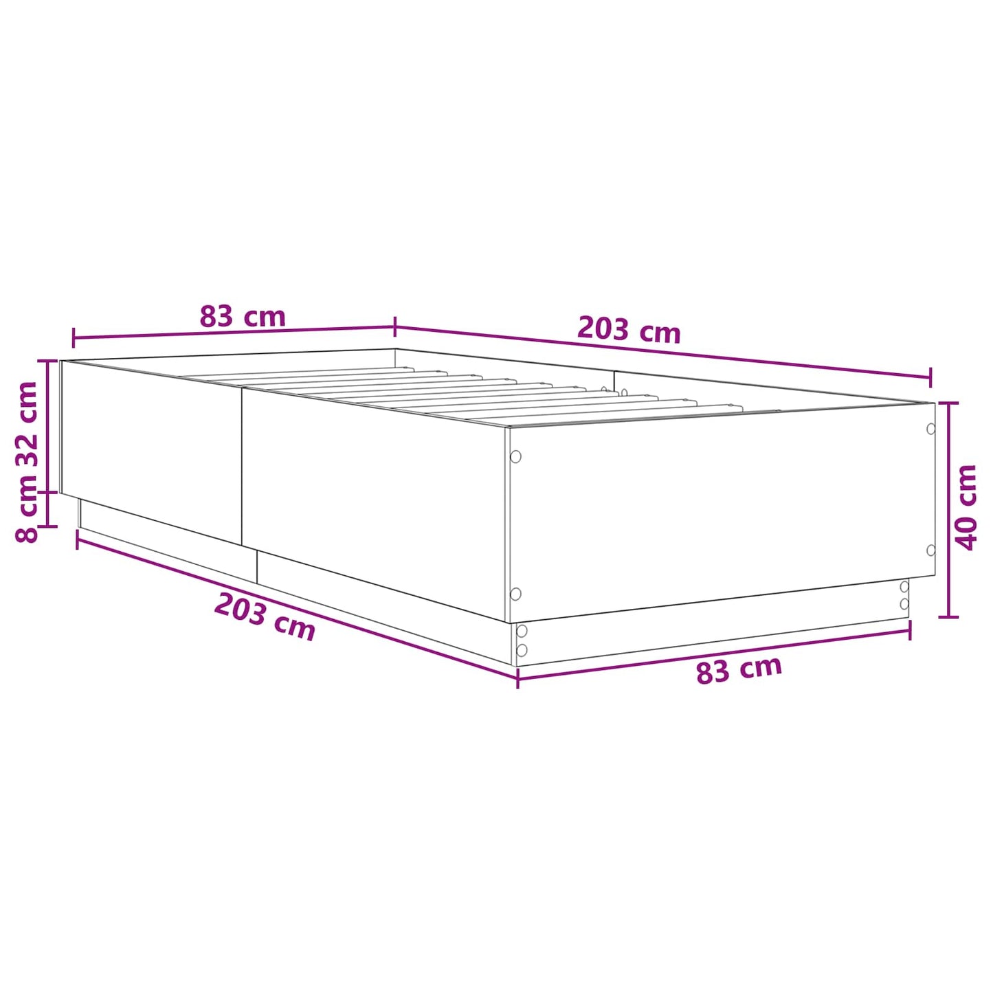 Bedframe Oud hout 80 x 200 cm Bewerkt hout