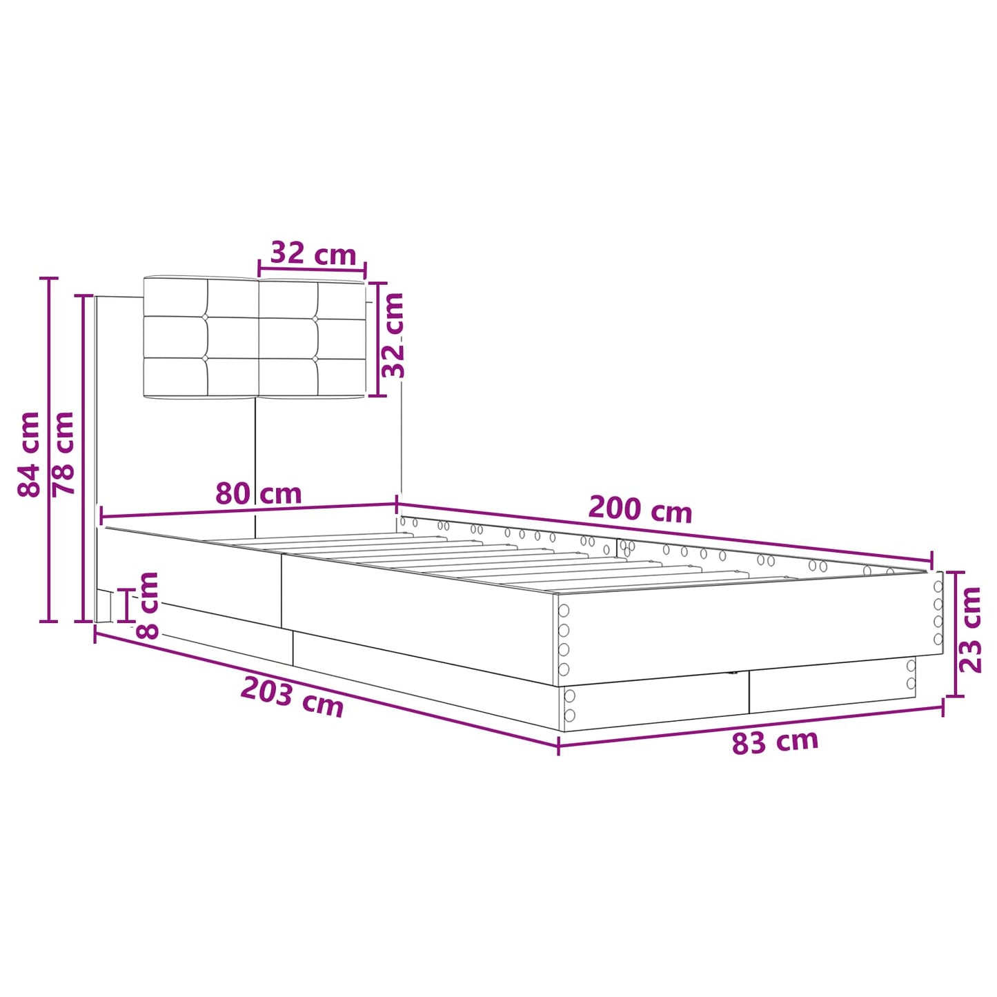 Bedframe met Hoofdeinde Betongrijs Bewerkt hout